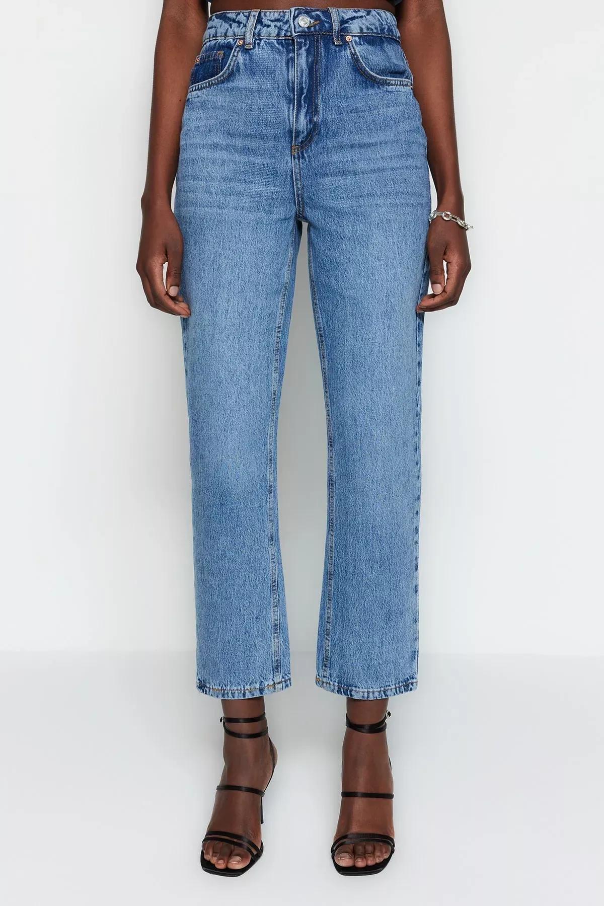 Blue Plain Straight Jeans, Blue, large image number 4