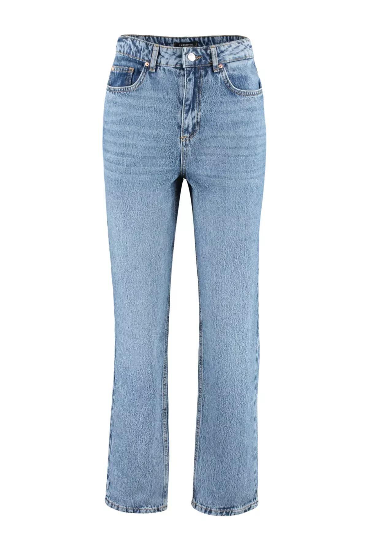 Blue Plain Straight Jeans, Blue, large image number 7