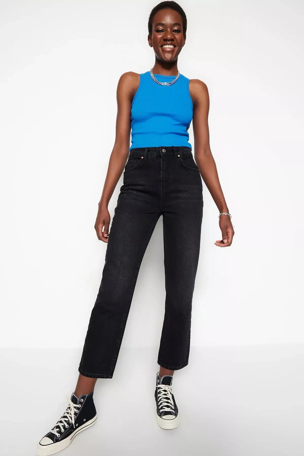 Black Straight Jeans, Black, large image number 6