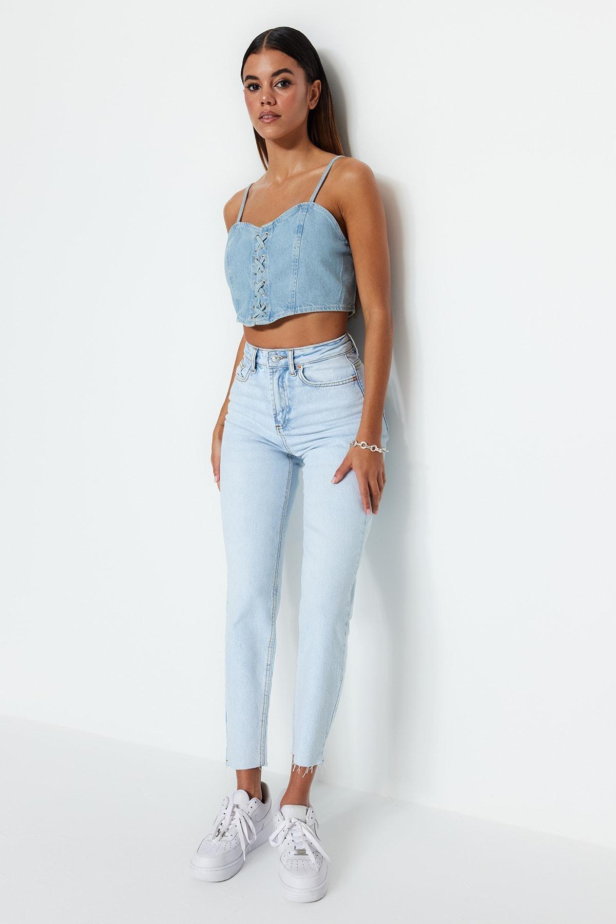 Blue Mom Jeans, Blue, large image number 0
