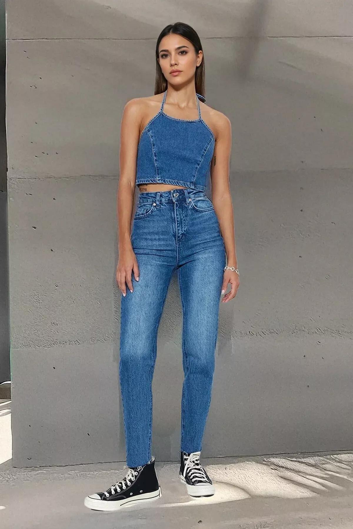 Blue Mom Jeans, Blue, large image number 3