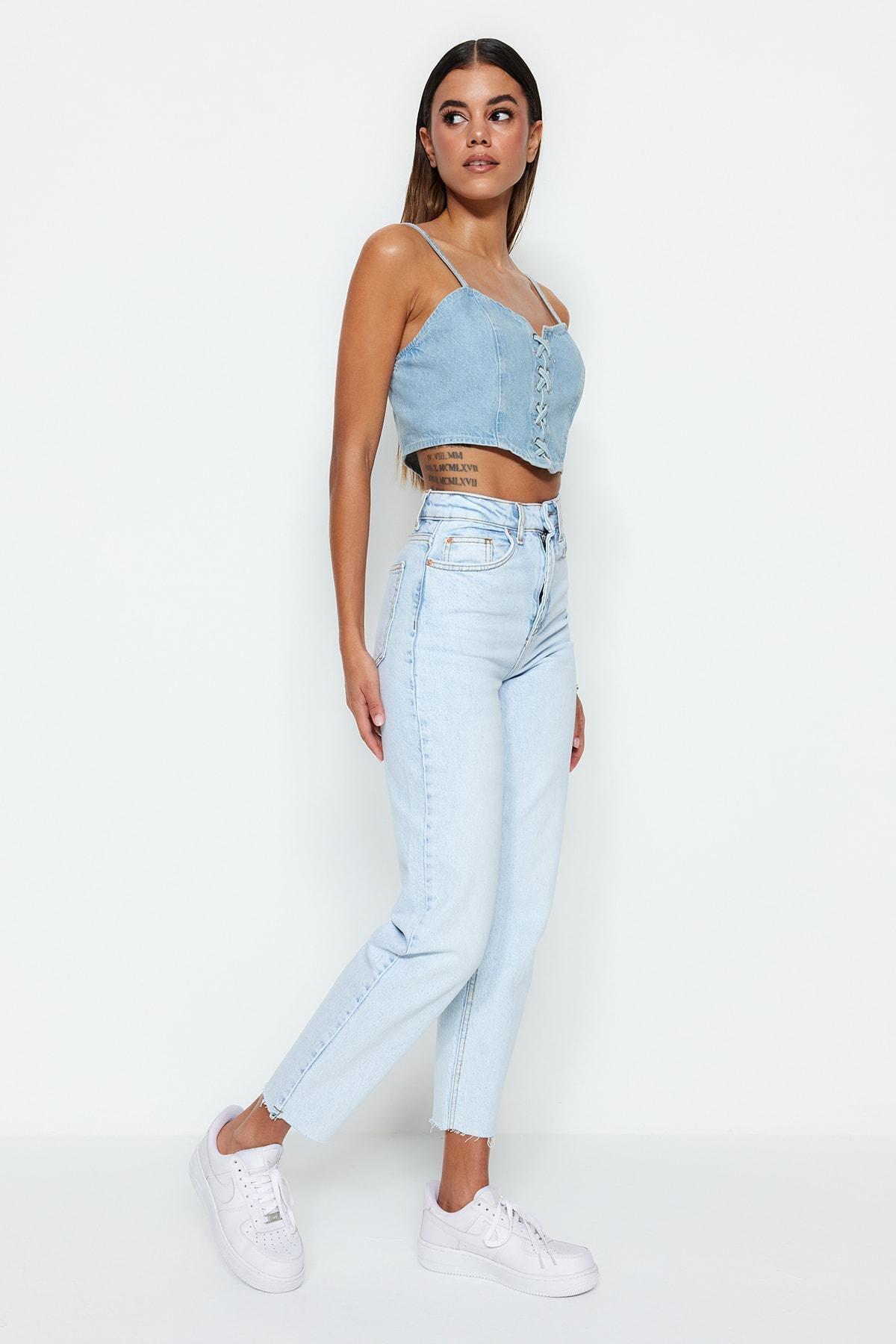 Blue Mom Jeans, Blue, large image number 4