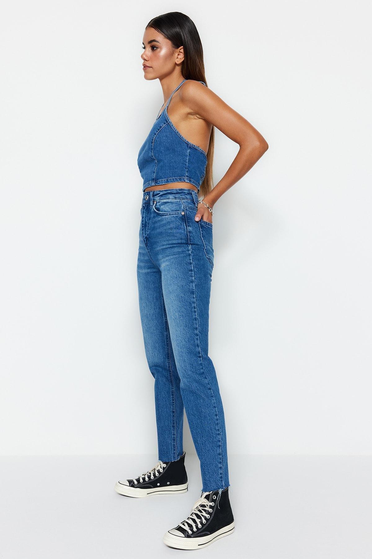 Blue Mom Jeans, Blue, large image number 5