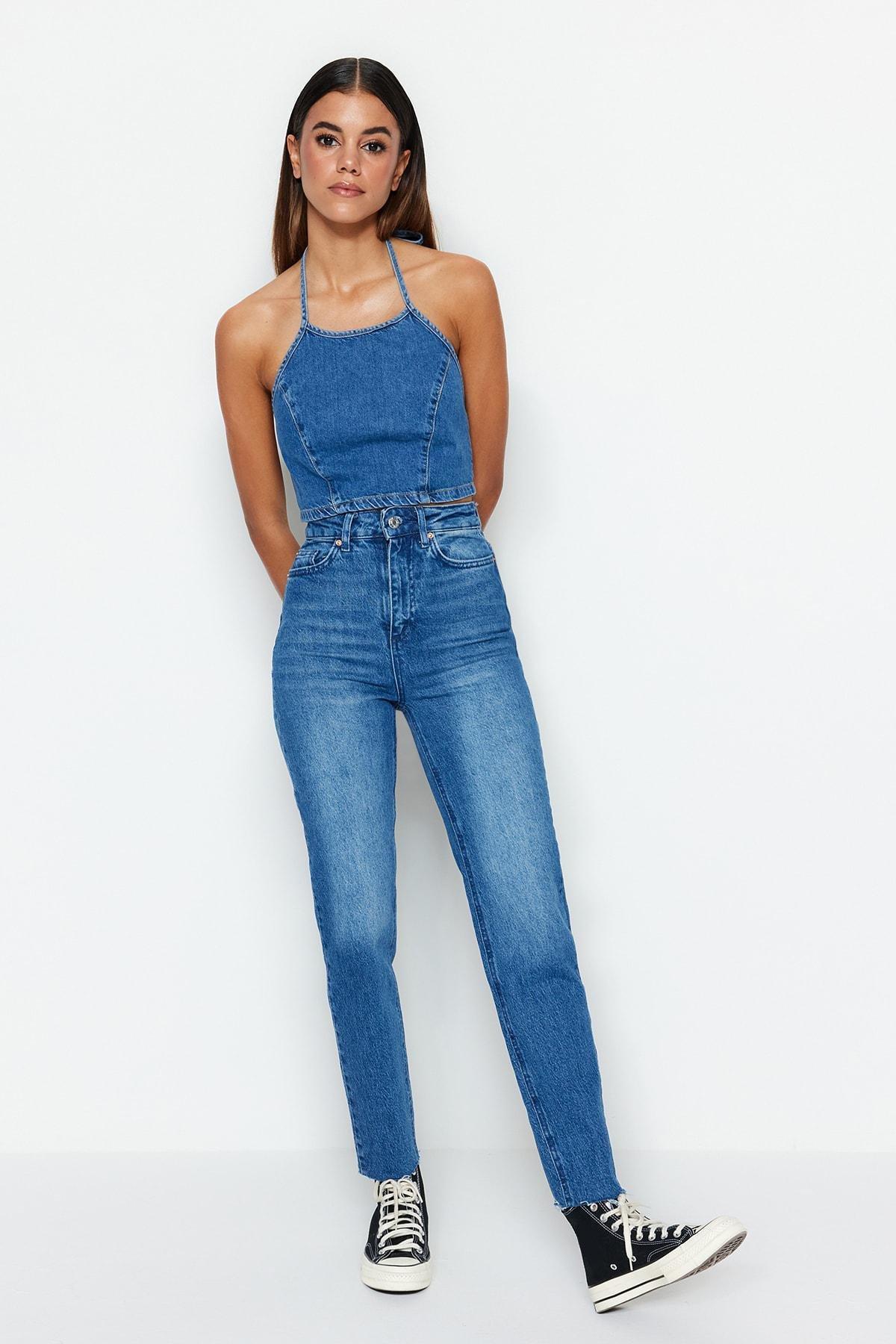 Blue Mom Jeans, Blue, large image number 8