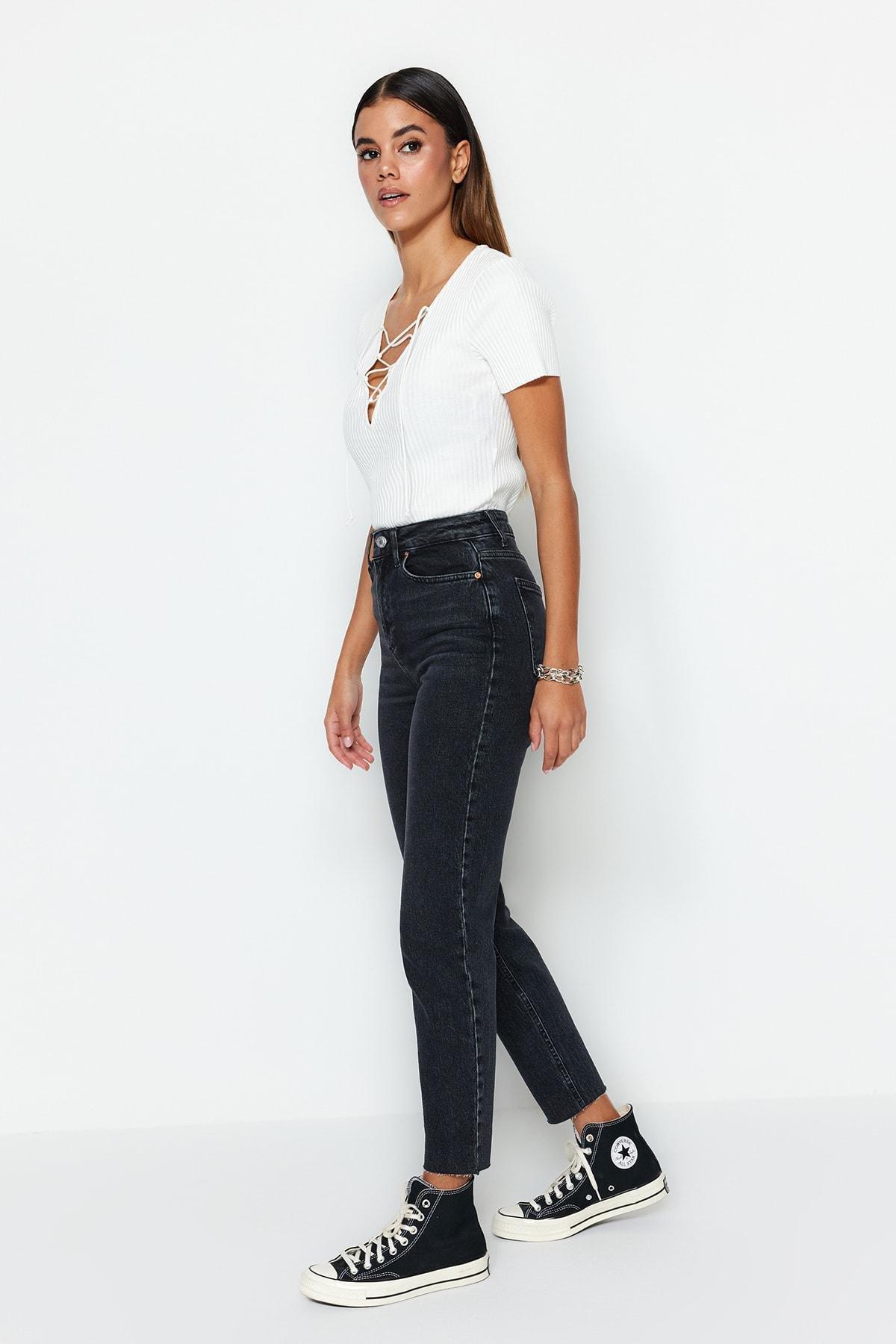 Black High Waist Mom Jeans, , large image number 2