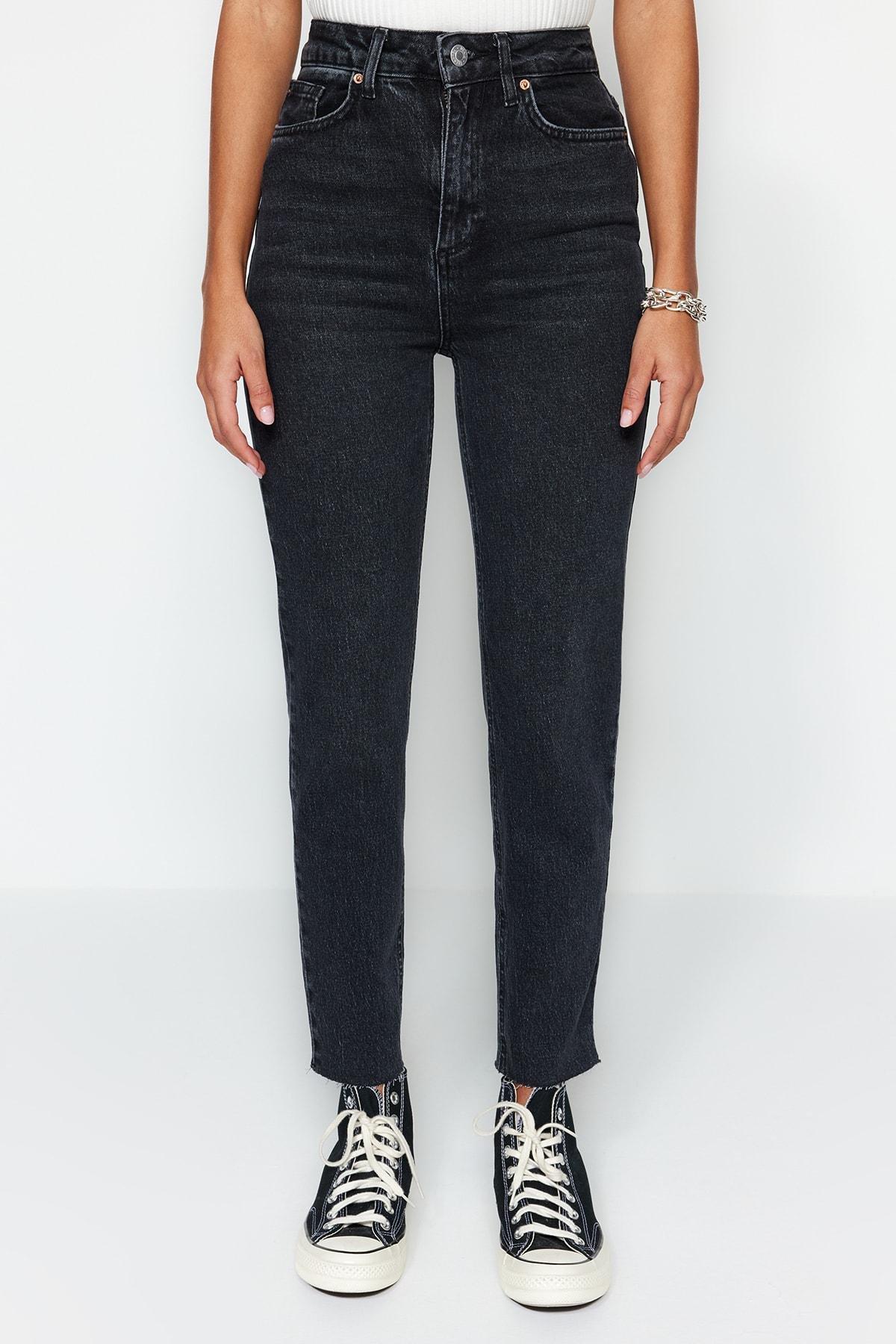 Black High Waist Mom Jeans, , large image number 3