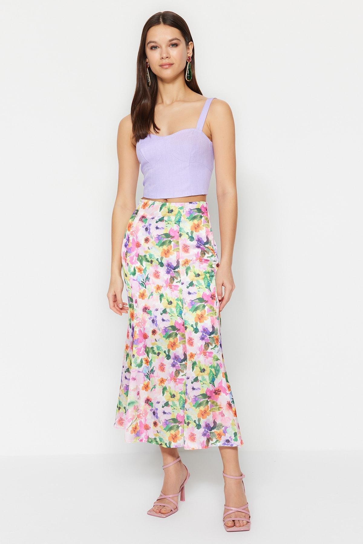 White Floral Midi Skirt, , large image number 2
