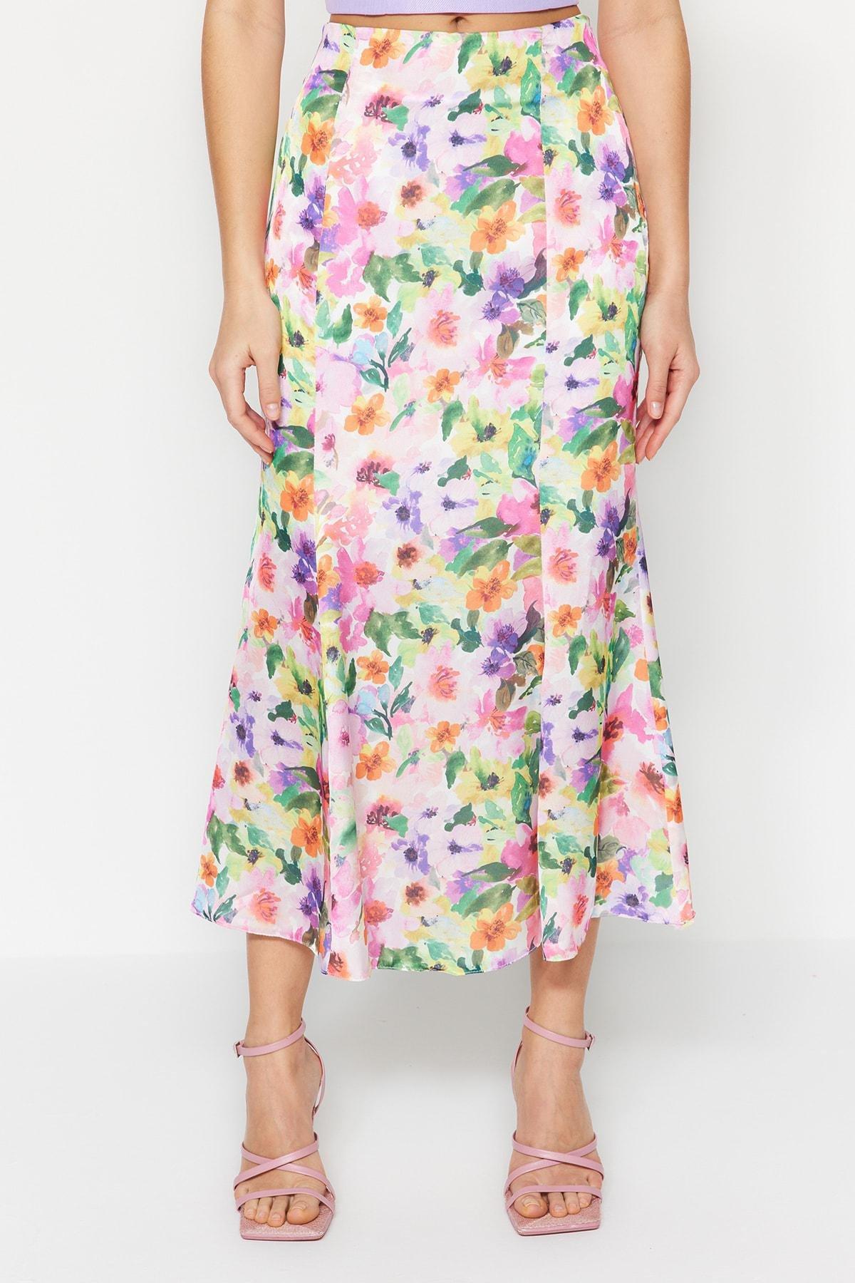 White Floral Midi Skirt, , large image number 4