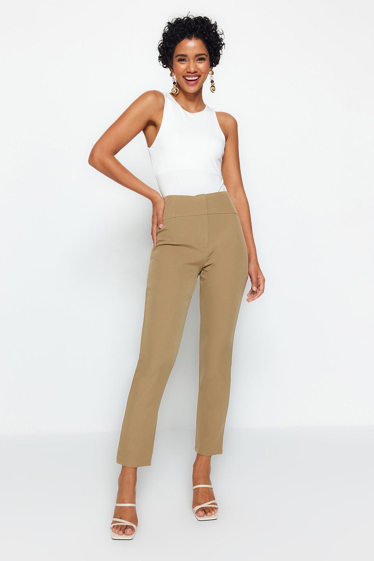 Trendyol Womens High Waist Skinny Fit Cigarette Pants Trousers 