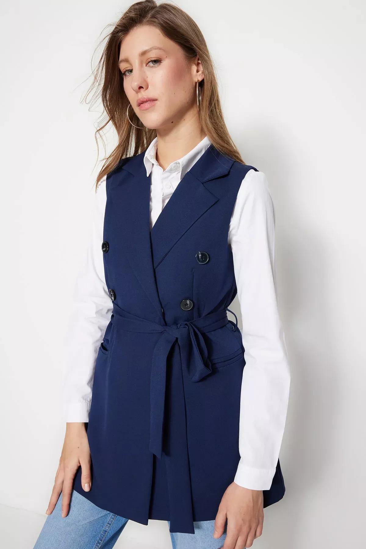Navy Women Vest, Dark blue, large image number 0