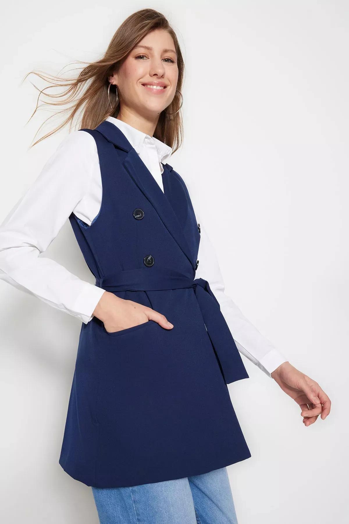 Navy Women Vest, Dark blue, large image number 1