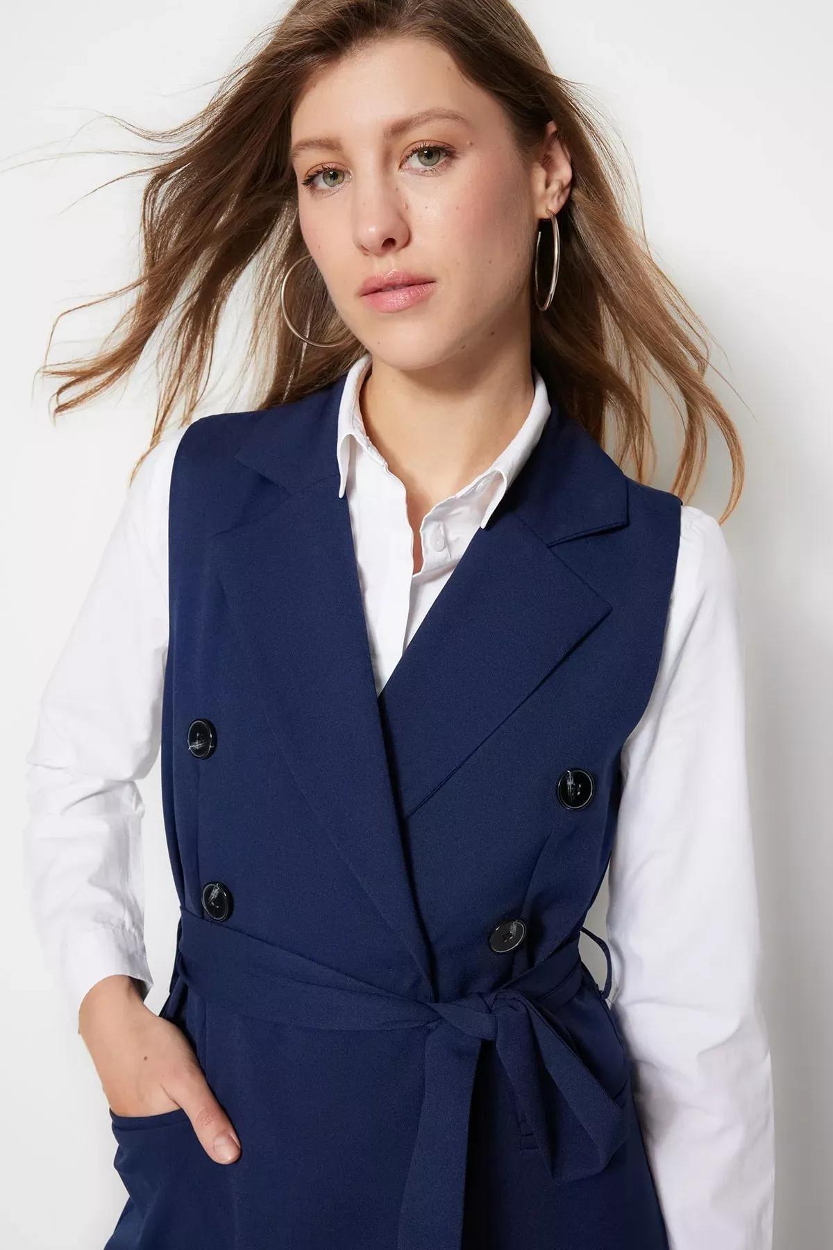 Navy Women Vest, Dark blue, large image number 2