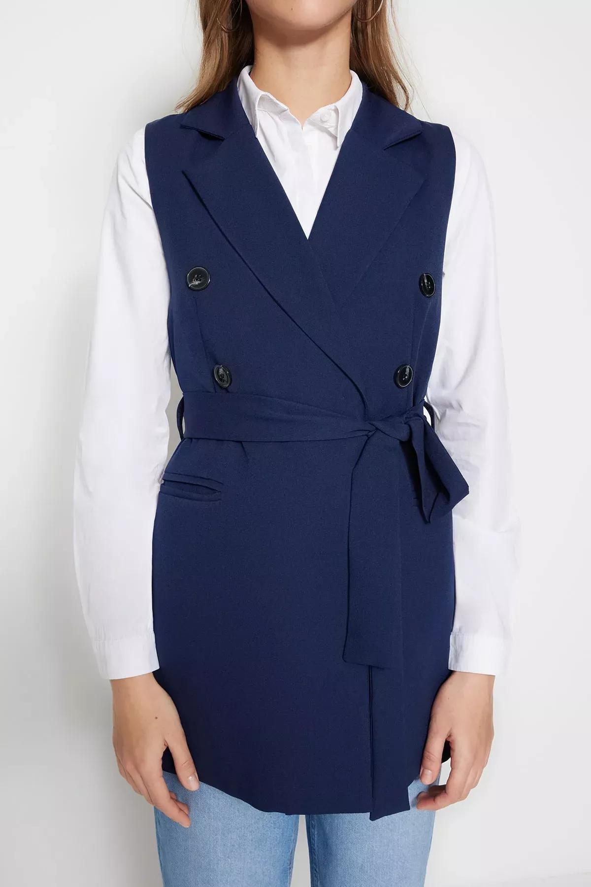 Navy Women Vest, Dark blue, large image number 3
