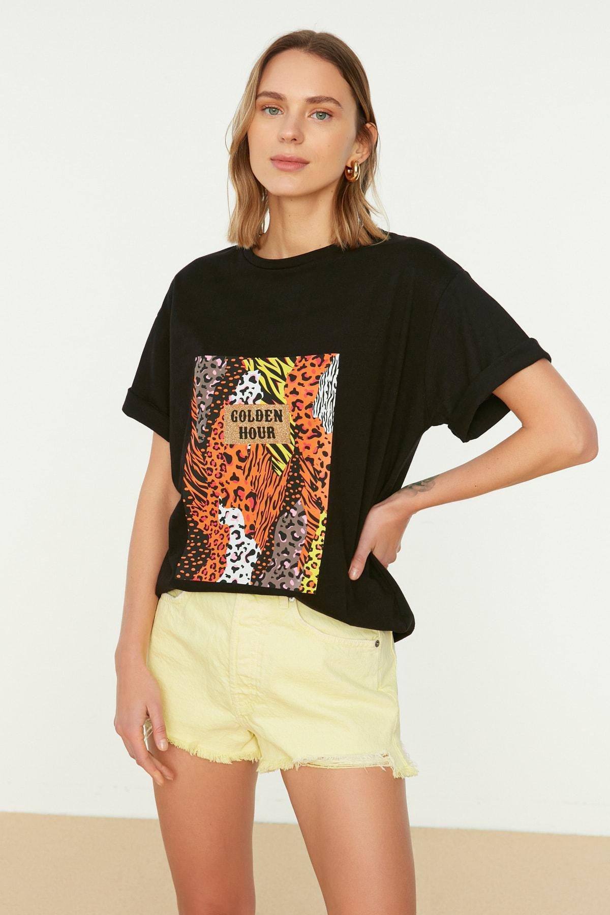 Black Boyfriend Cotton T-Shirt, , large image number 0