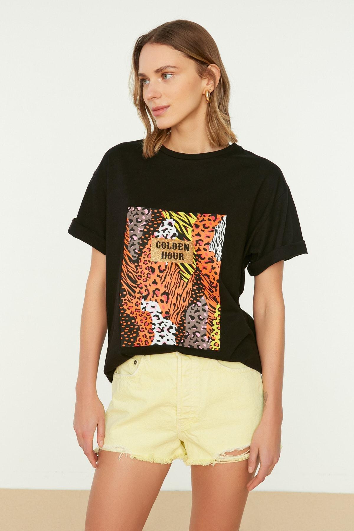 Black Boyfriend Cotton T-Shirt, , large image number 1