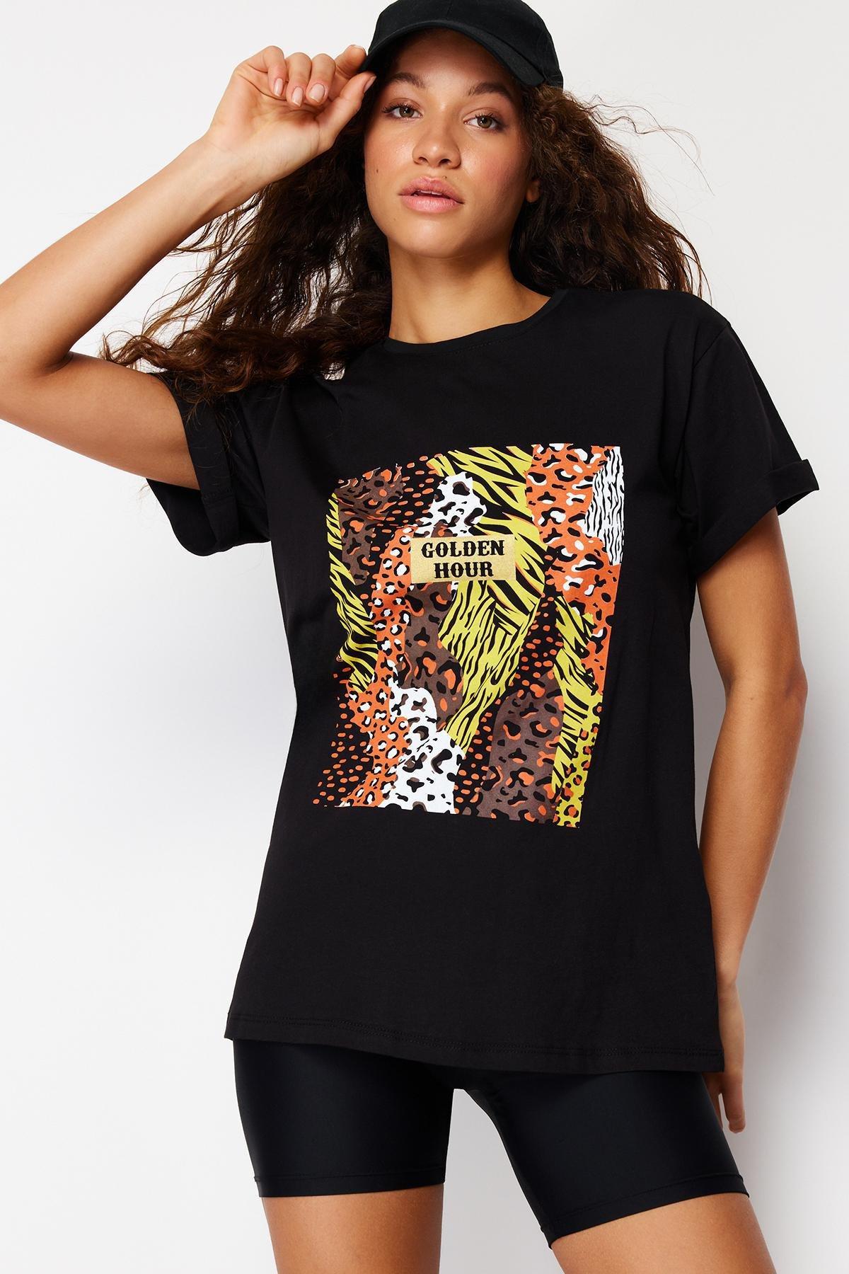 Black Boyfriend Cotton T-Shirt, , large image number 5