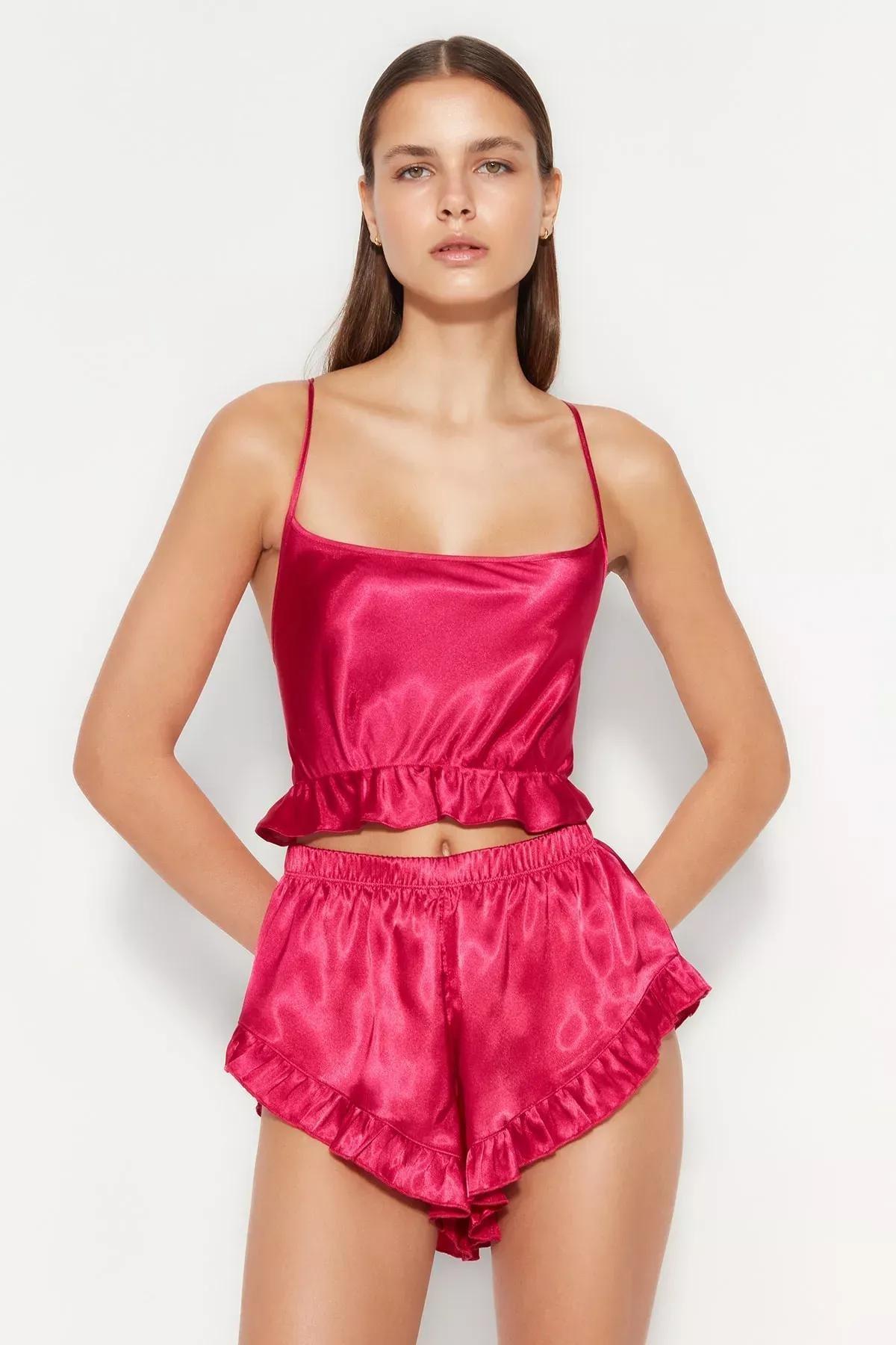 Red Plain Pajama Set, Red, medium