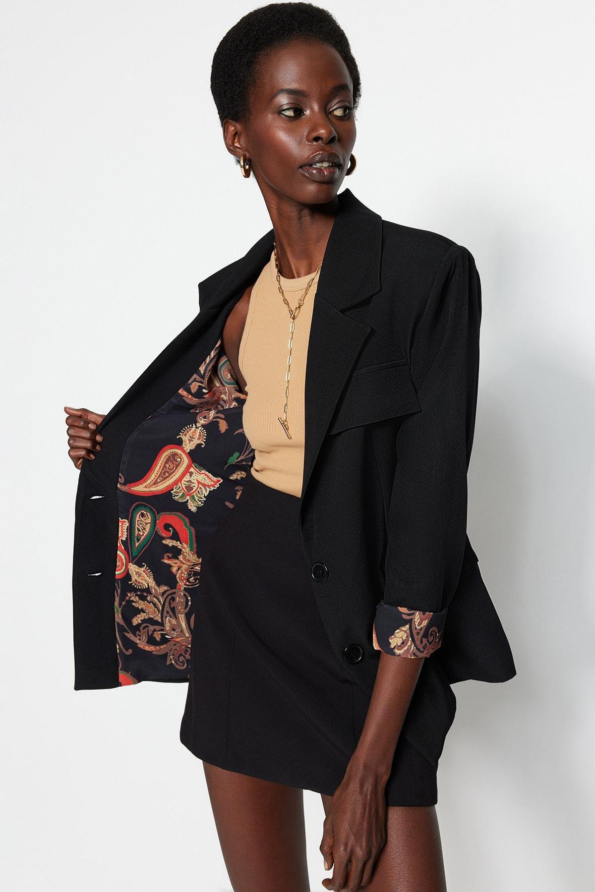 Black Lapel Collar Blazer, , large image number 0