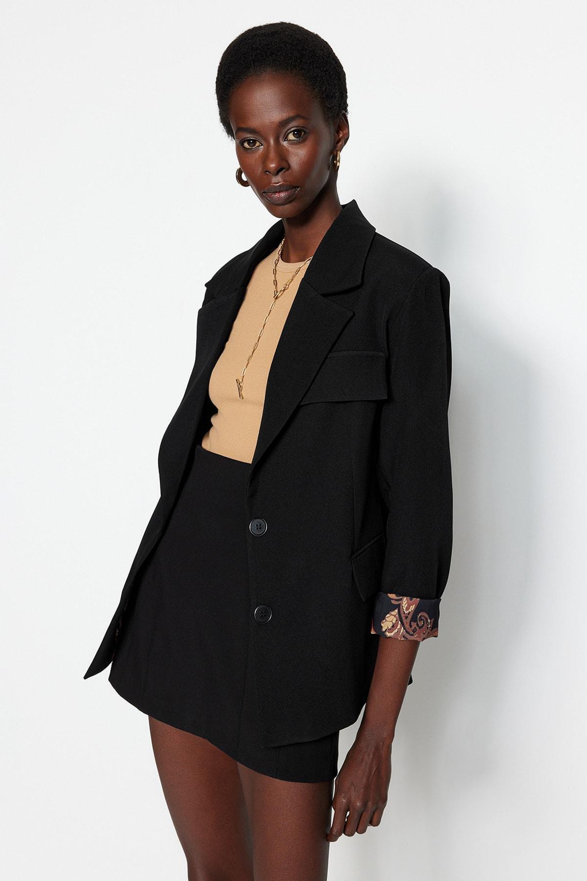 Black Lapel Collar Blazer, , large image number 1