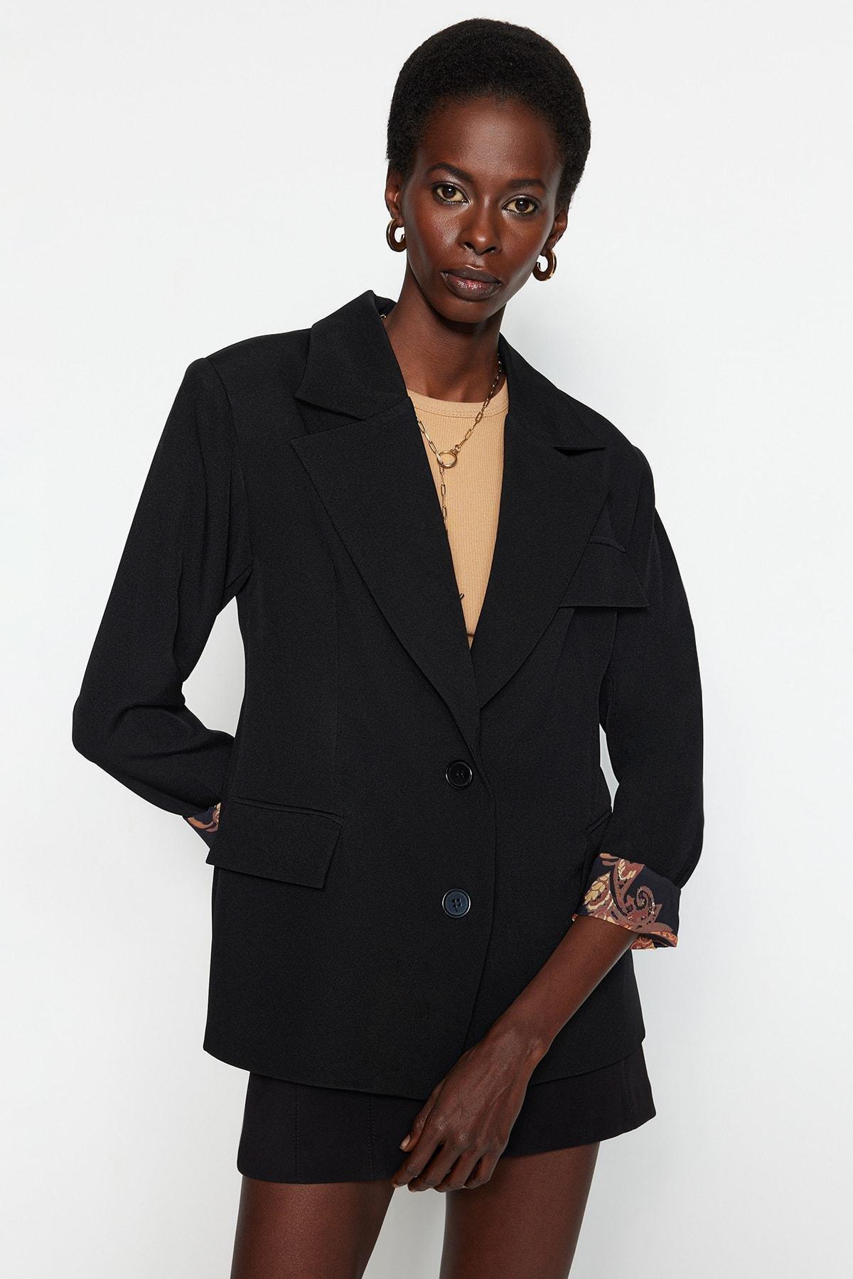 Black Lapel Collar Blazer, , large image number 2