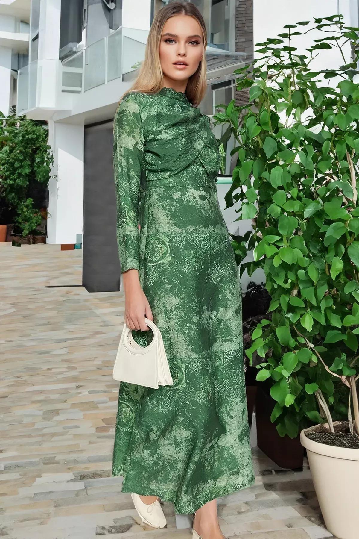 Green Patterned Dress, Green, medium