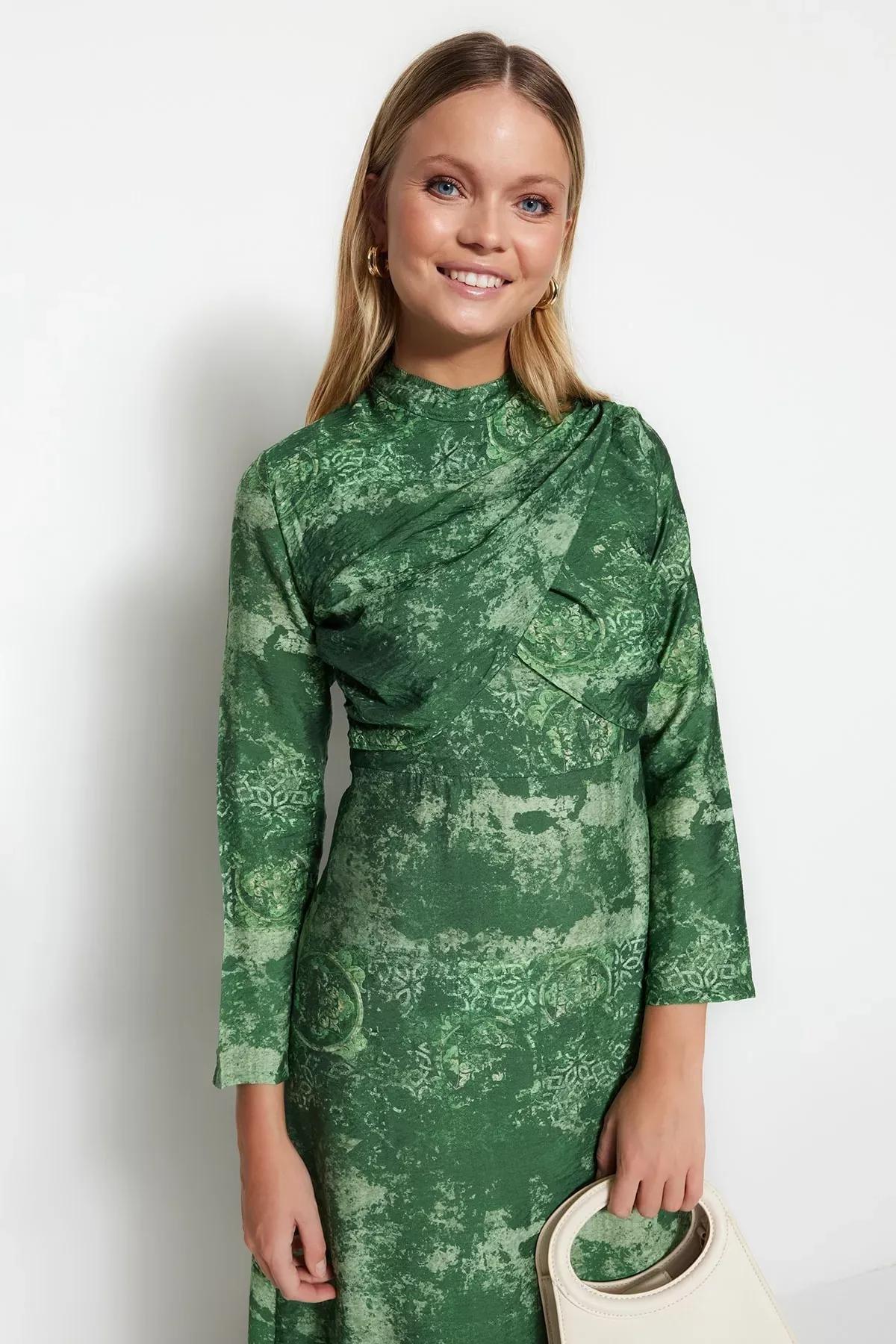 Green Patterned Dress, Green, medium