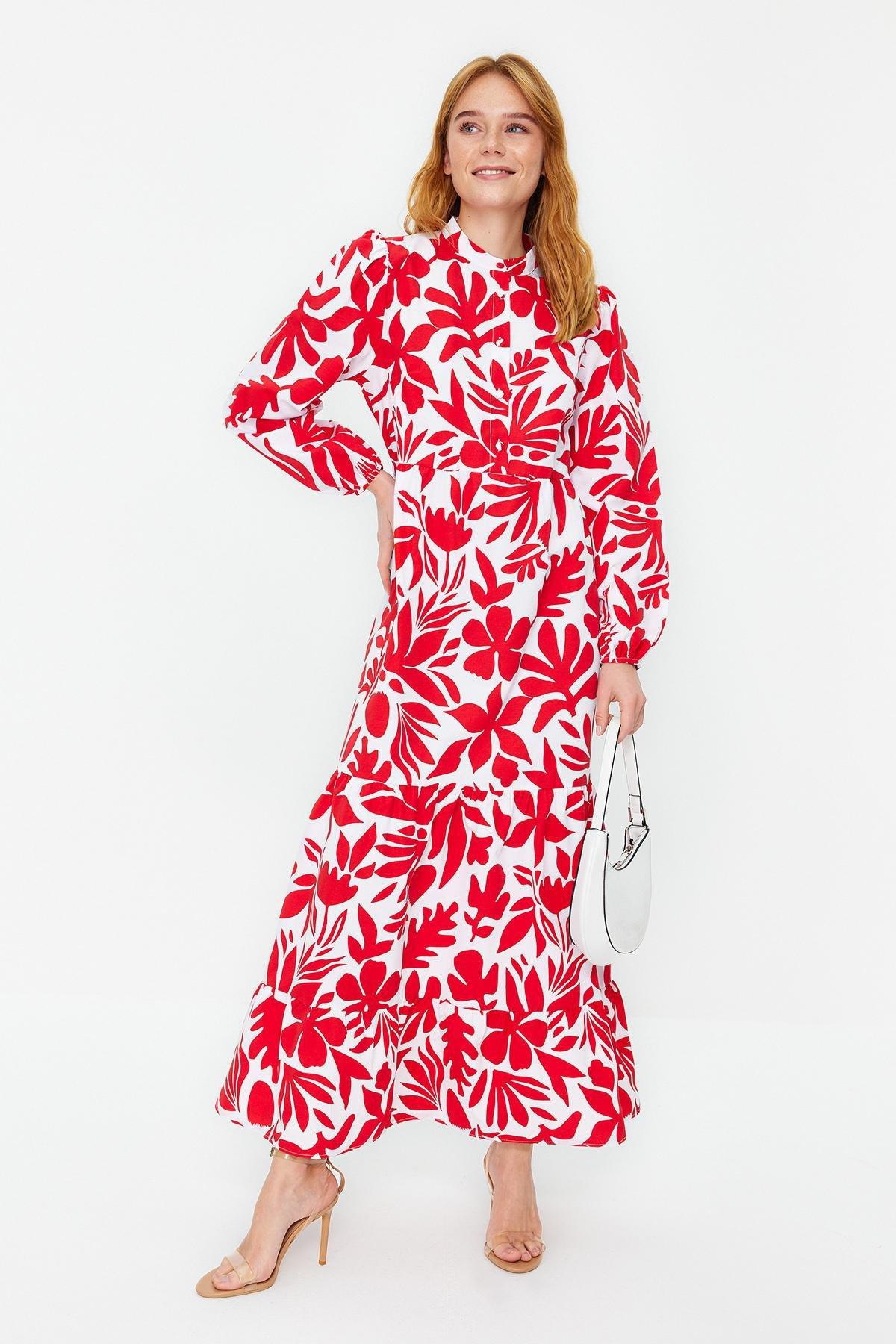 Red Patterned Half Pat Wide Fit Dress, , large image number 0
