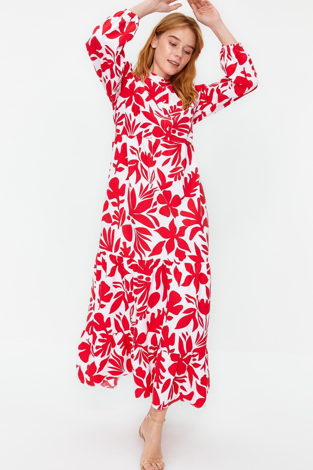 Red Patterned Half Pat Wide Fit Dress, , large image number 2