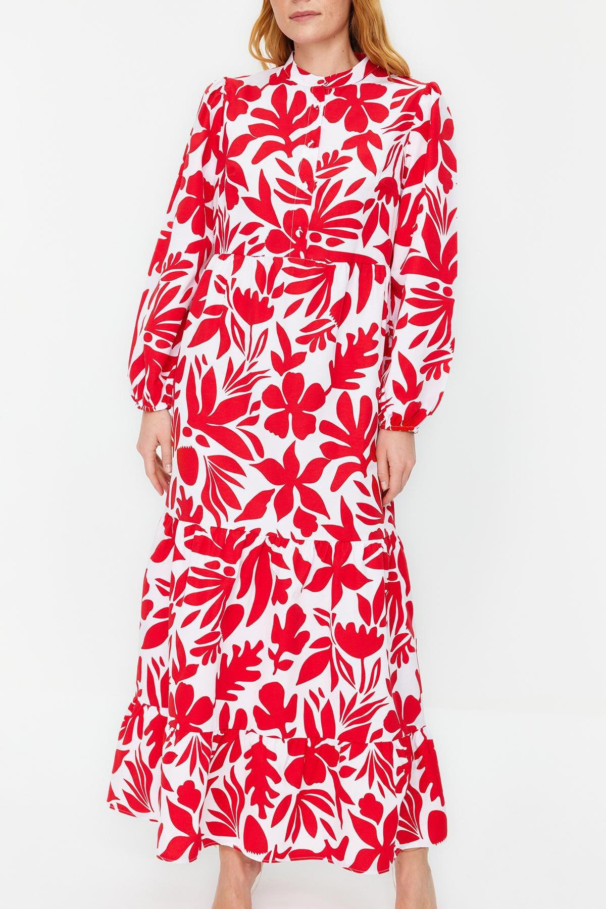 Red Patterned Half Pat Wide Fit Dress, , large image number 3