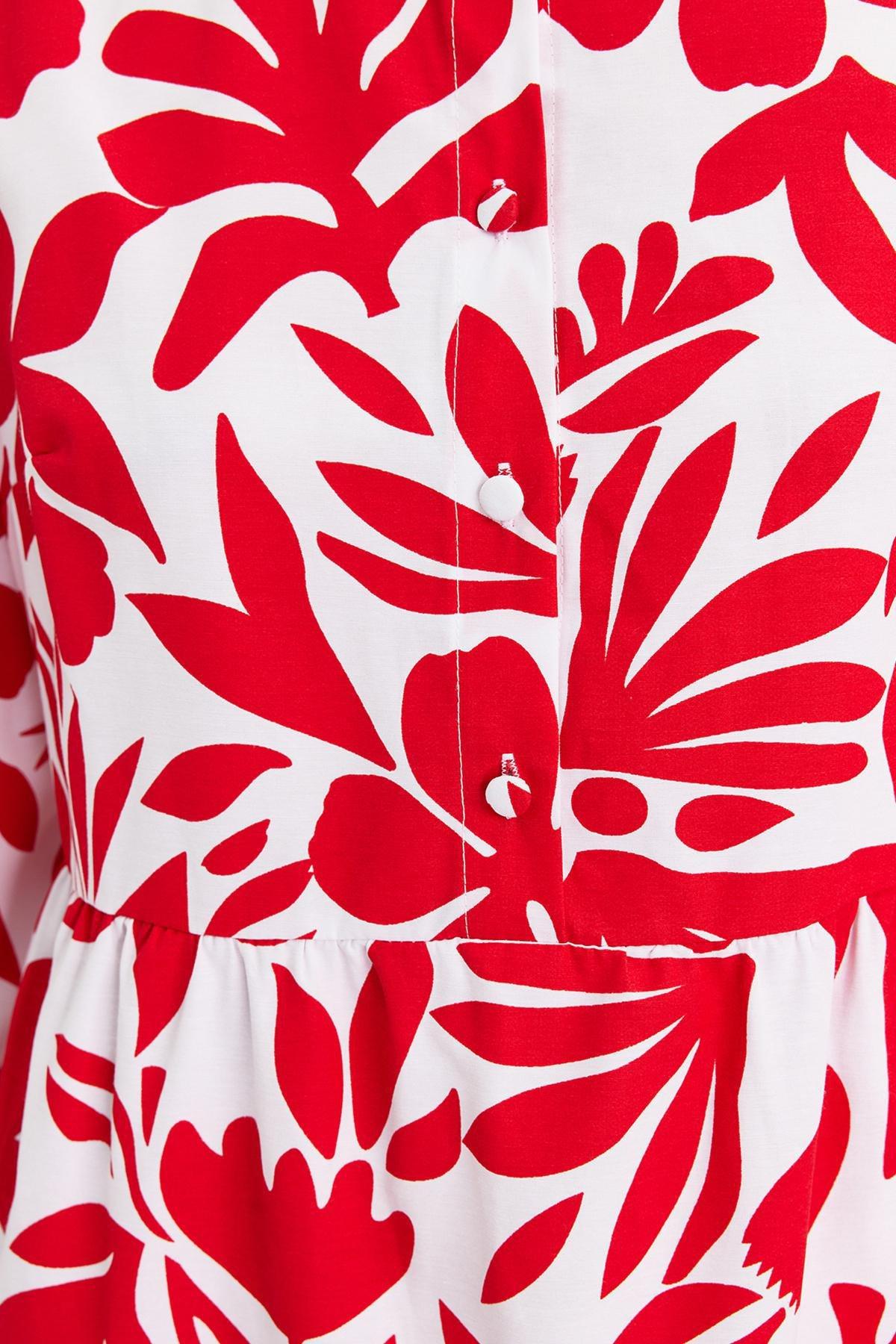 Red Patterned Half Pat Wide Fit Dress, , large image number 4