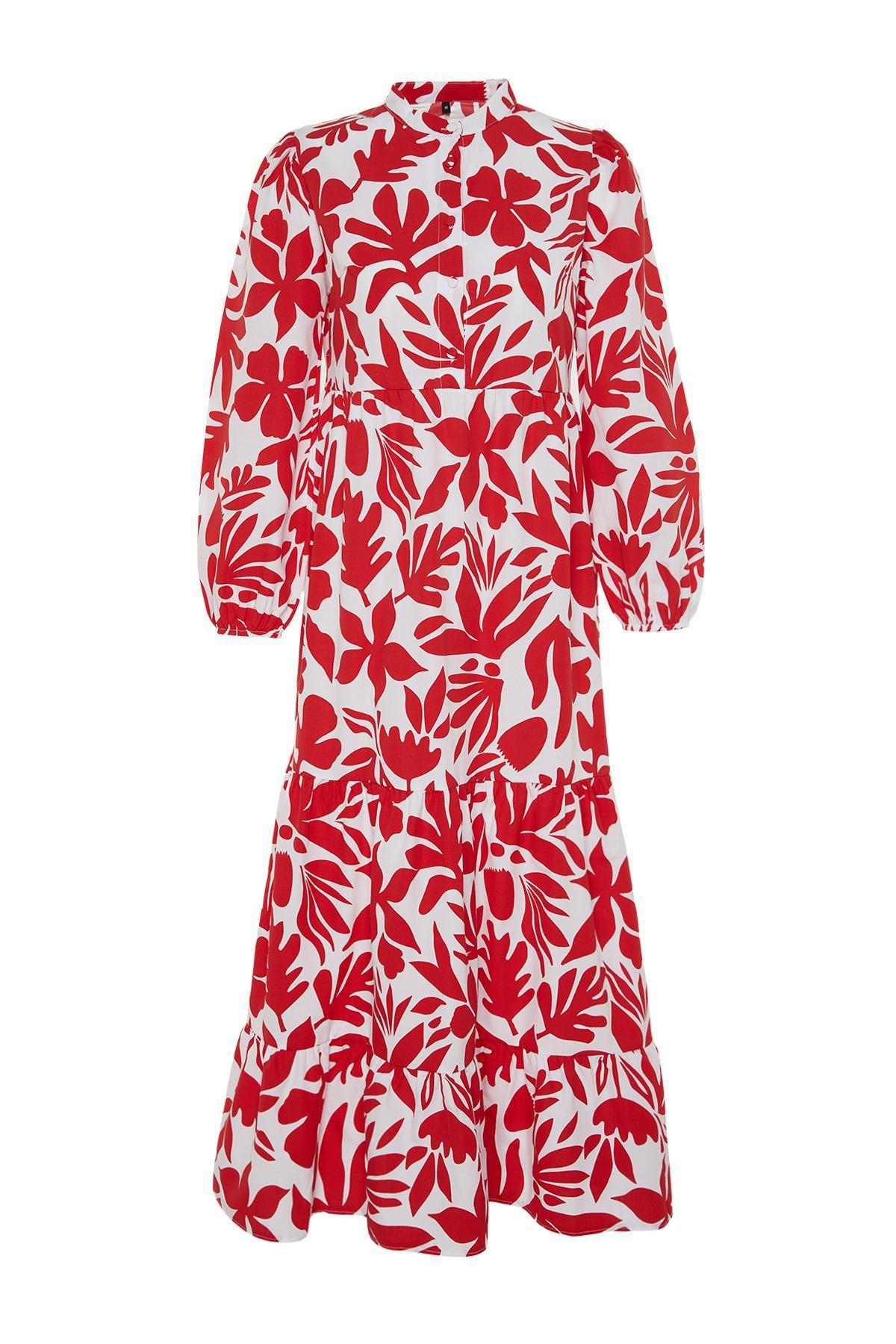 Red Patterned Half Pat Wide Fit Dress, , large image number 5