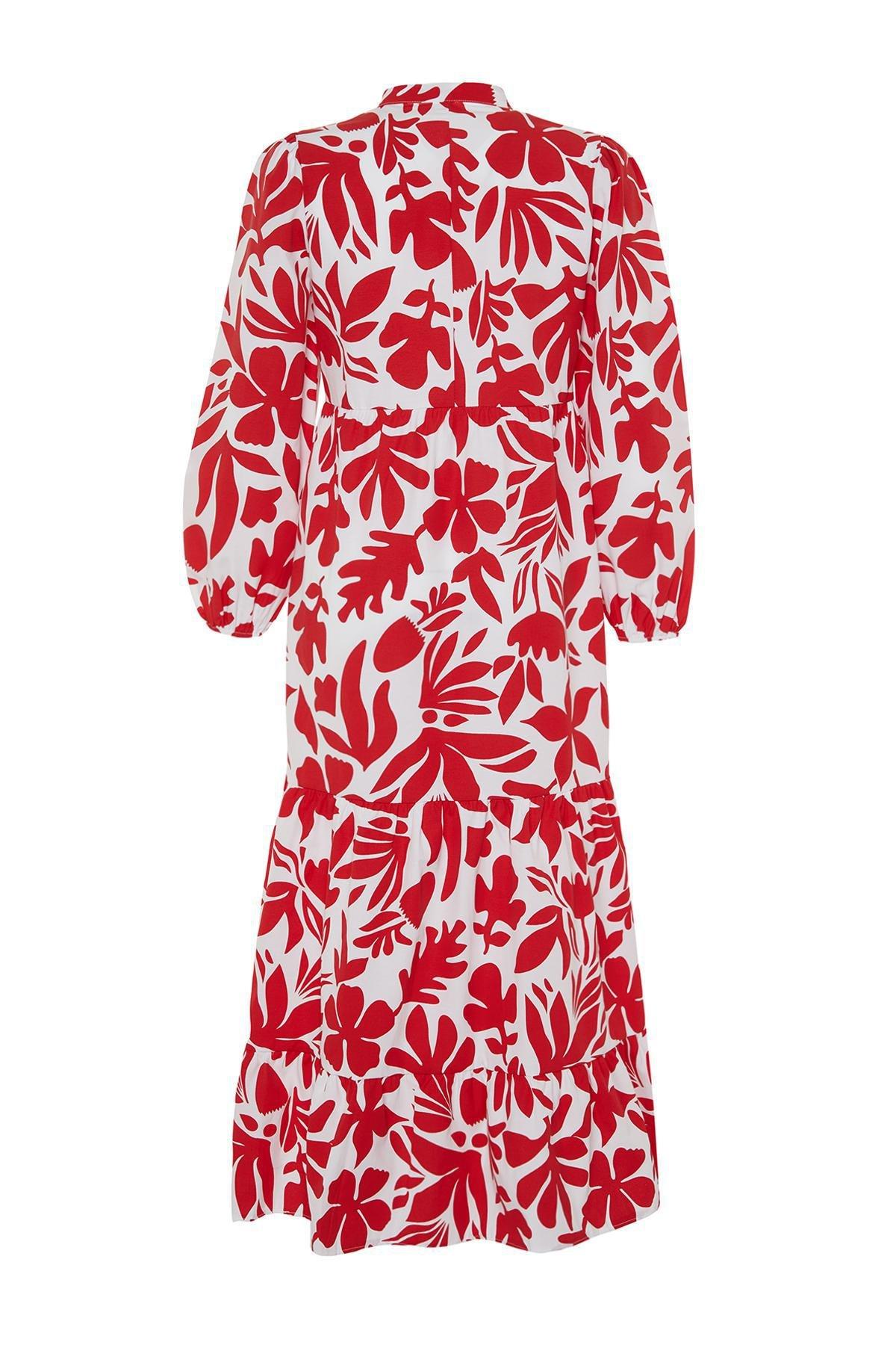 Red Patterned Half Pat Wide Fit Dress, , large image number 6