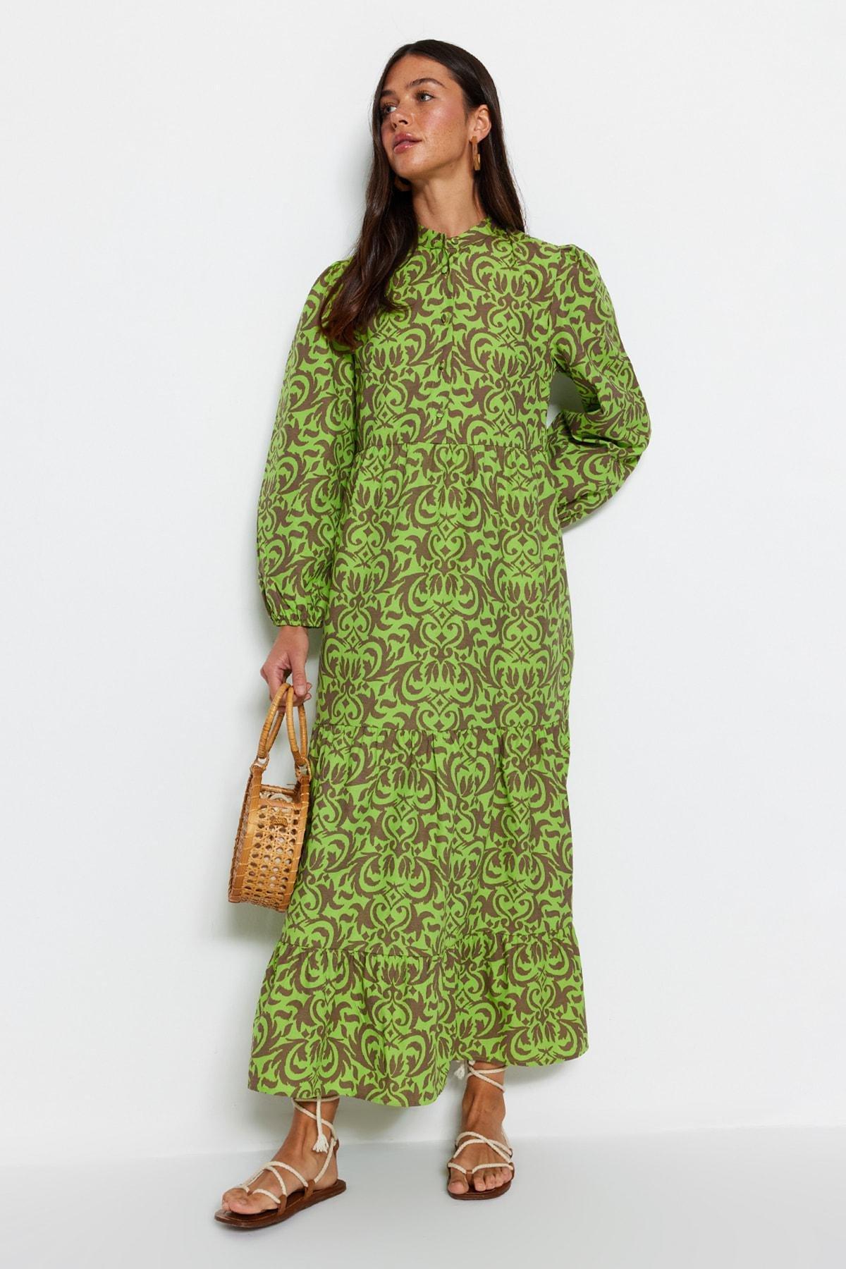 Green Patterned A-Line Dress, , large image number 2