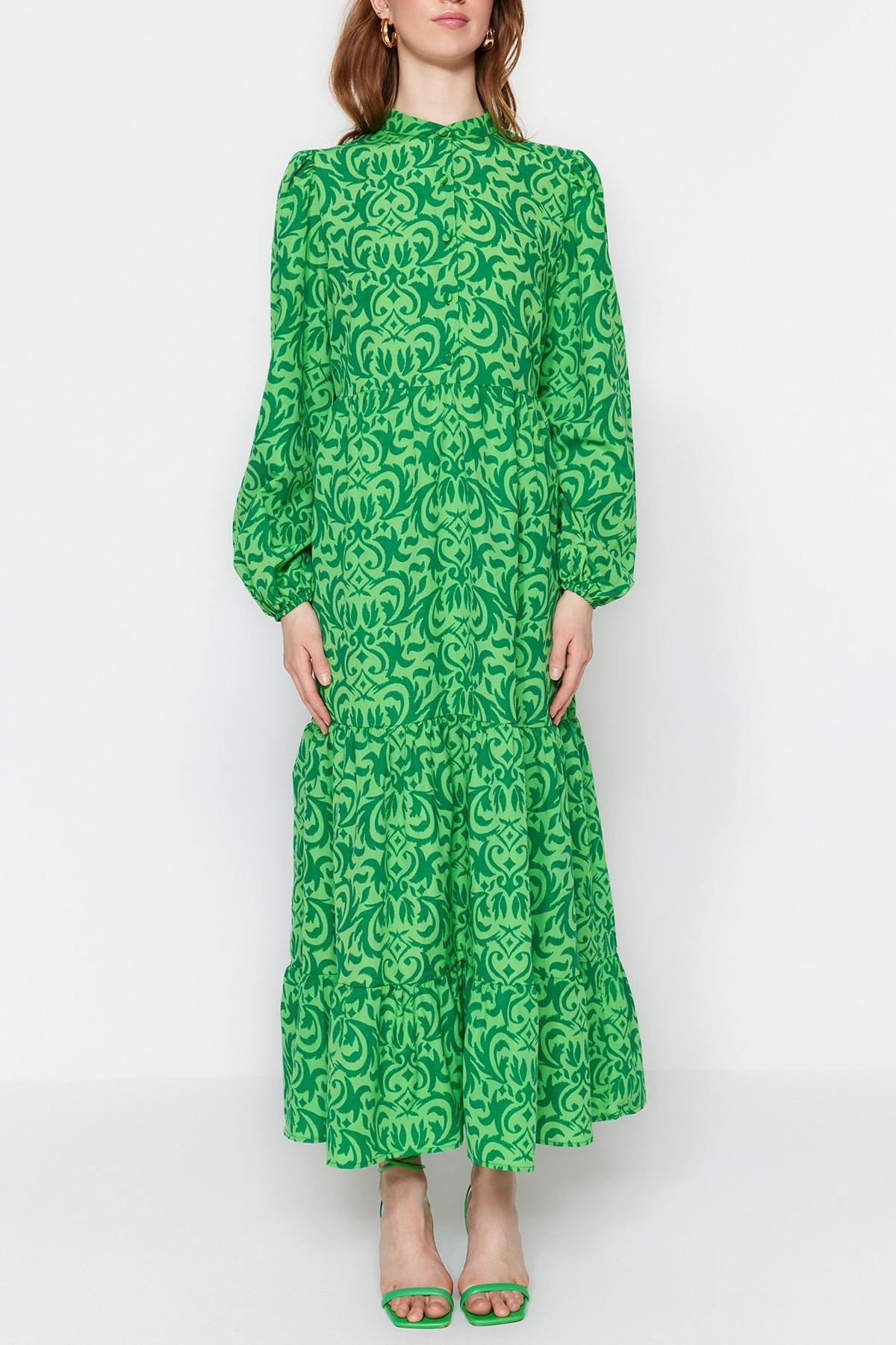 Green Patterned A-Line Dress, , large image number 3