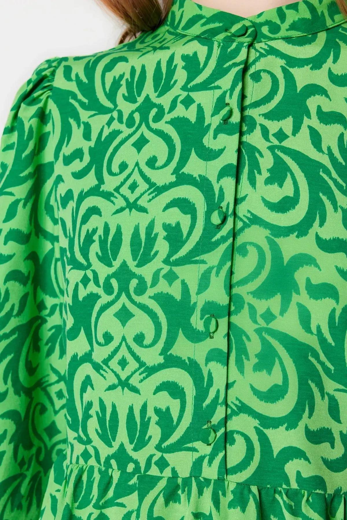 Green Patterned A-Line Dress, Green, large image number 4