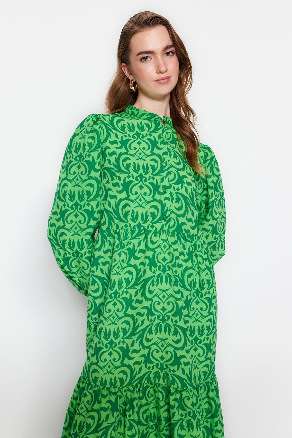 Green Patterned A-Line Dress, , large image number 5