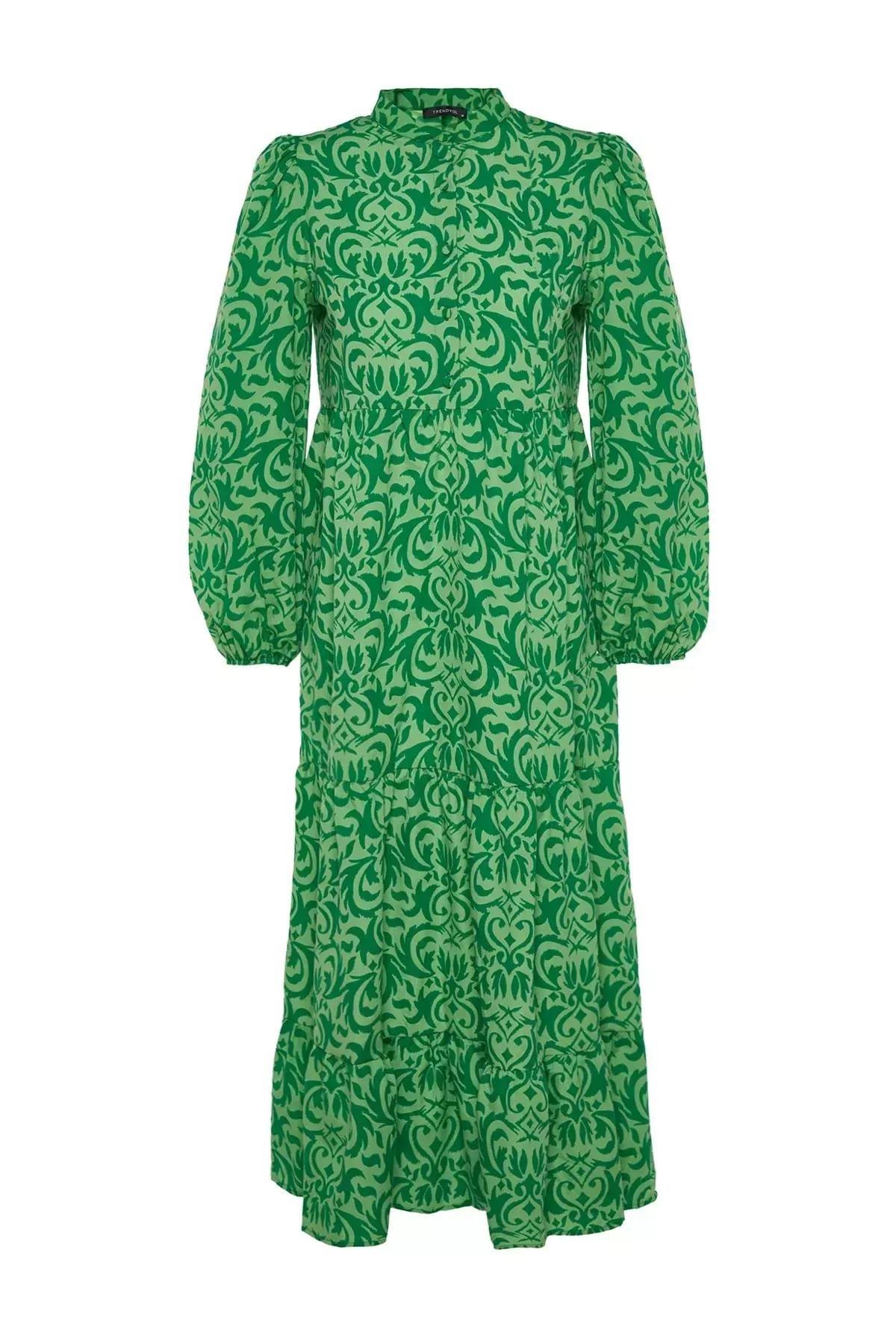 Green Patterned A-Line Dress, Green, large image number 5