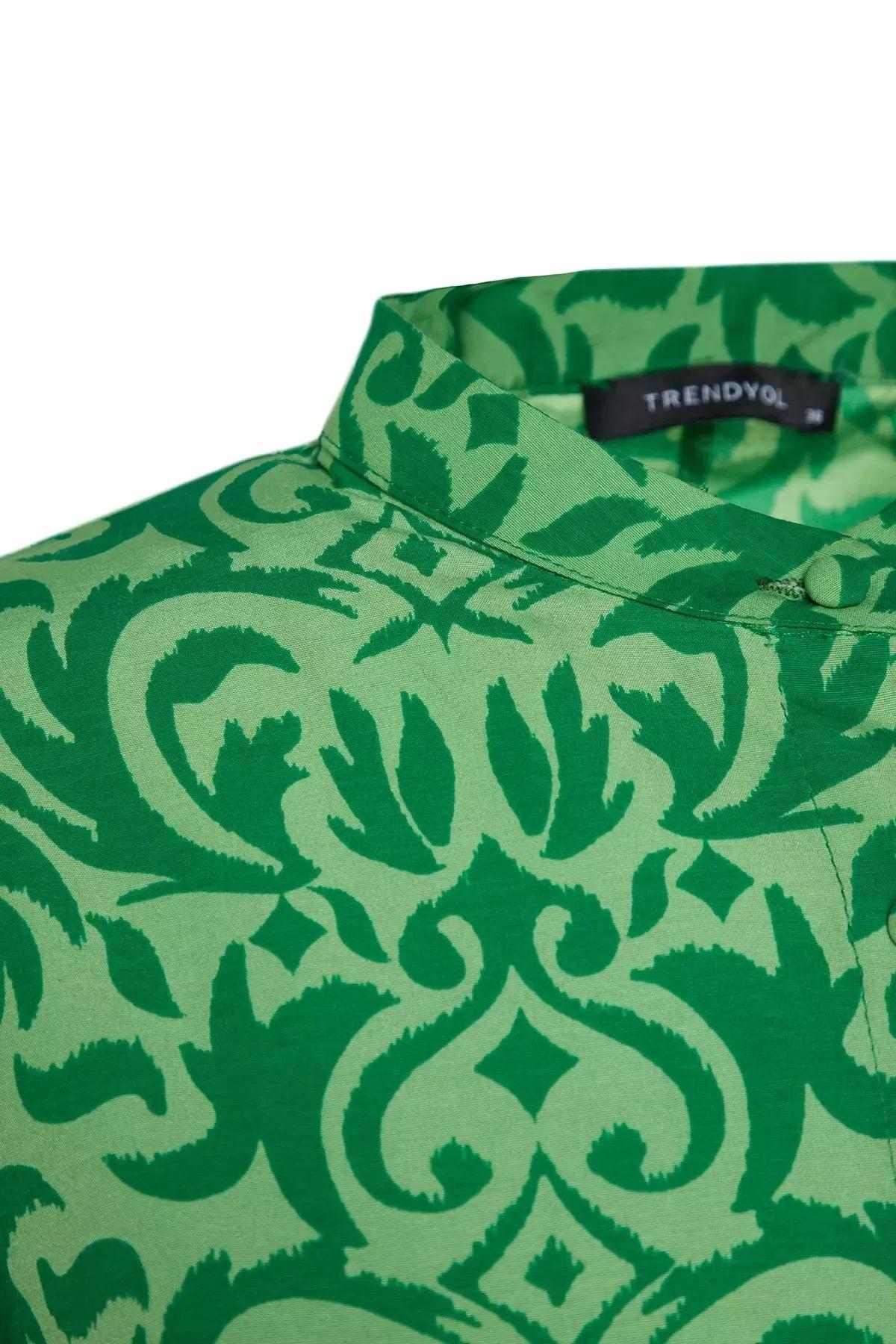 Green Patterned A-Line Dress, Green, large image number 6