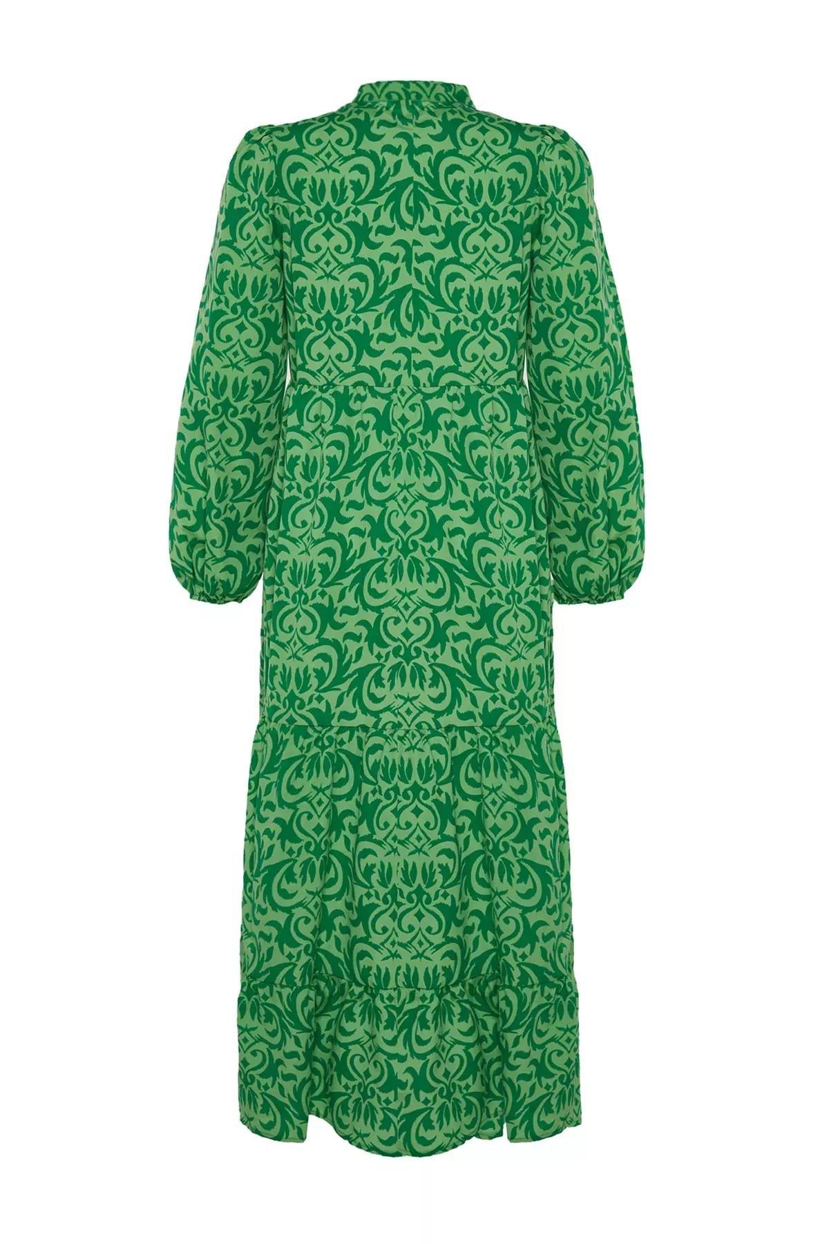 Green Patterned A-Line Dress, Green, large image number 7