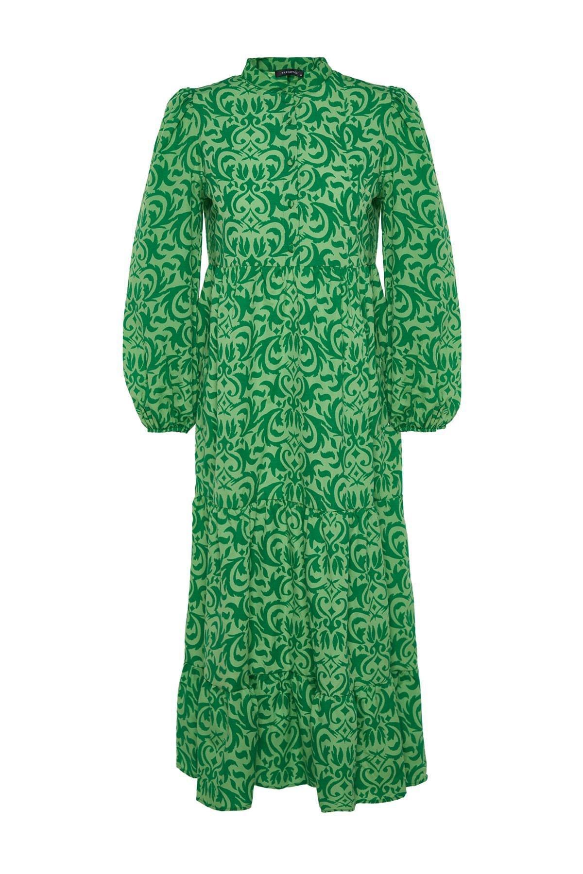 Green Patterned A-Line Dress, , large image number 9