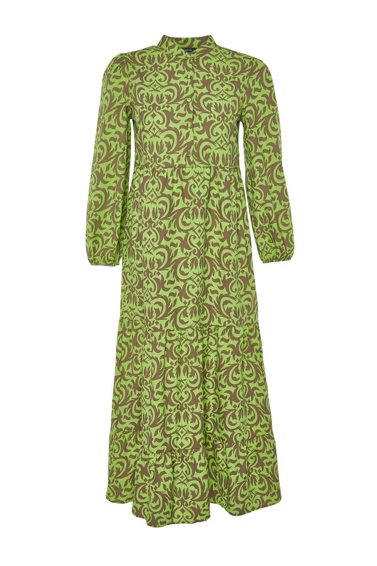 Green Patterned A-Line Dress, , large image number 10