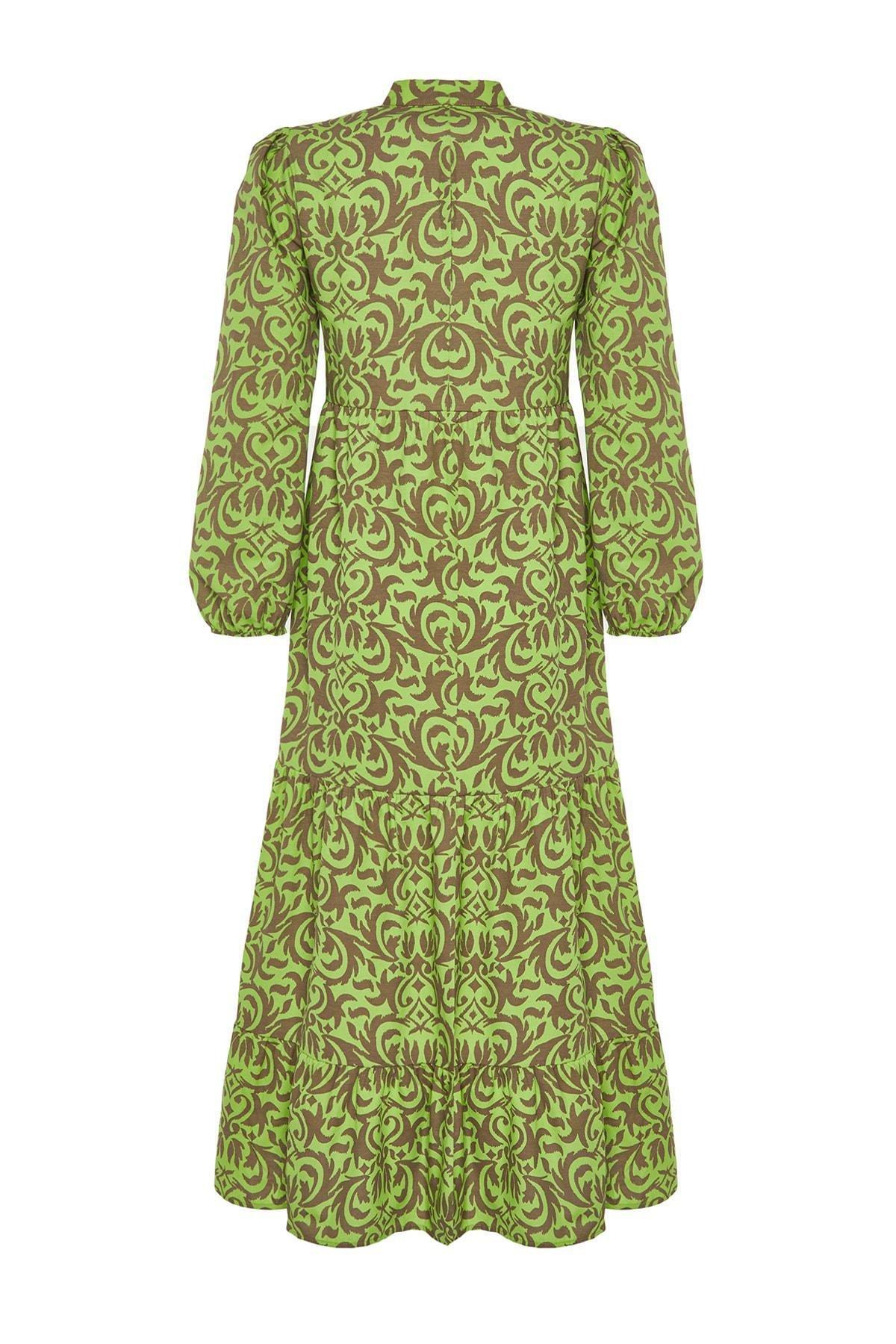 Green Patterned A-Line Dress, , large image number 14