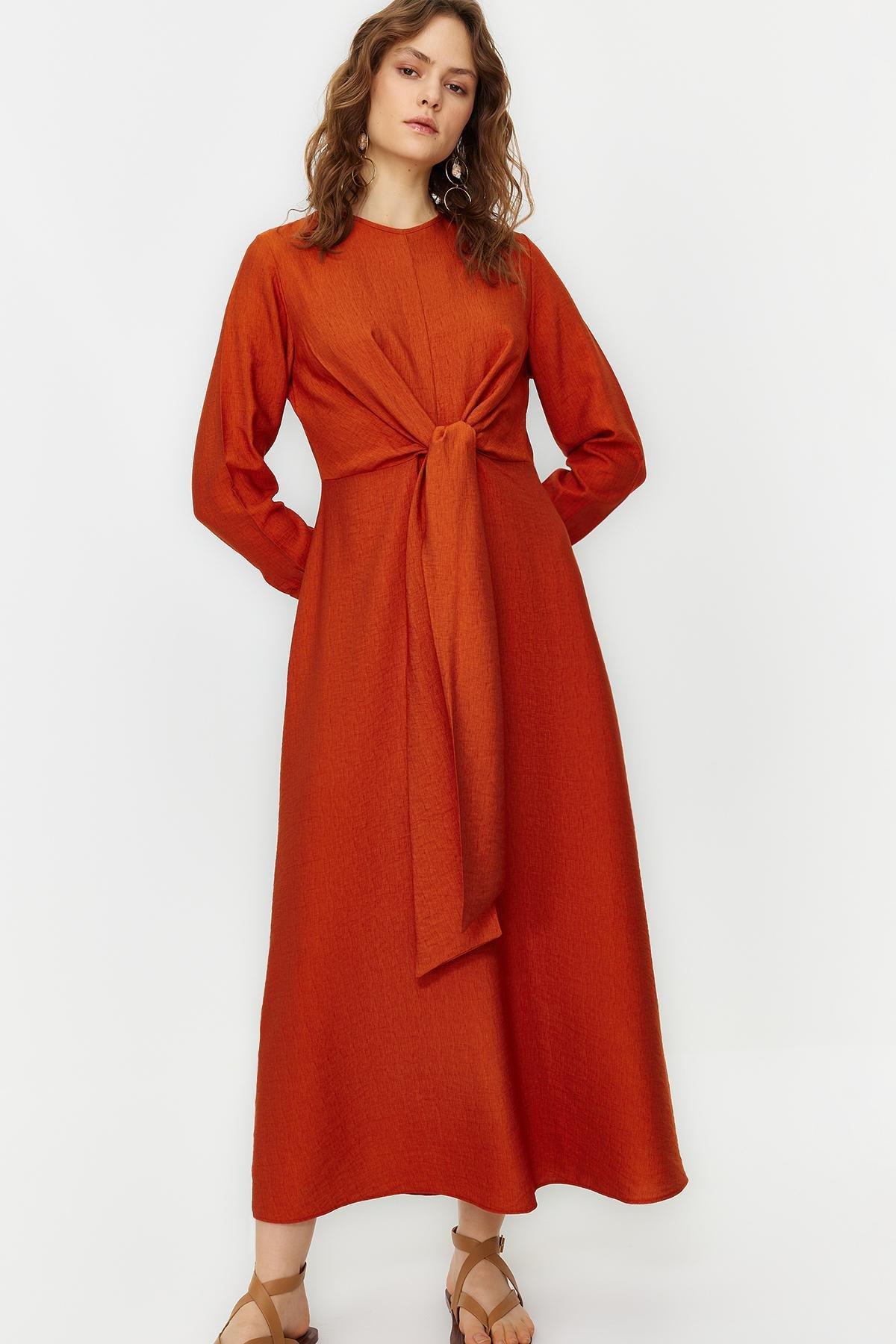 Orange Waist Tie Detail Woven Dress, , large image number 2