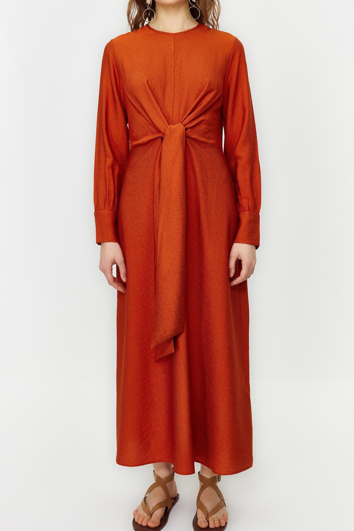 Orange Waist Tie Detail Woven Dress, , large image number 3