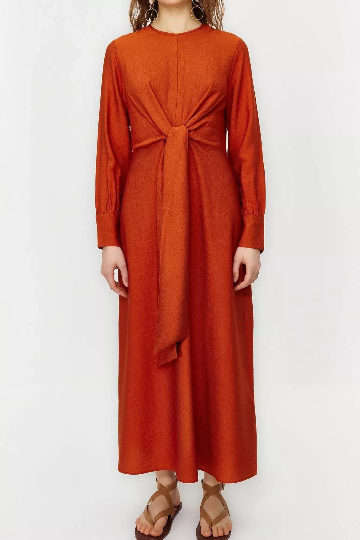 Orange Waist Tie Detail Woven Dress, , large image number 3