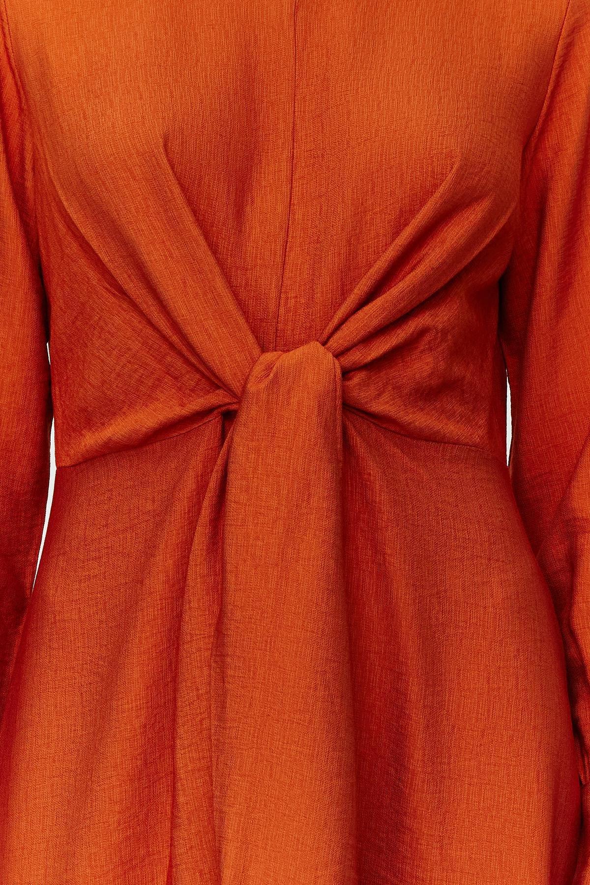 Orange Waist Tie Detail Woven Dress, , large image number 4