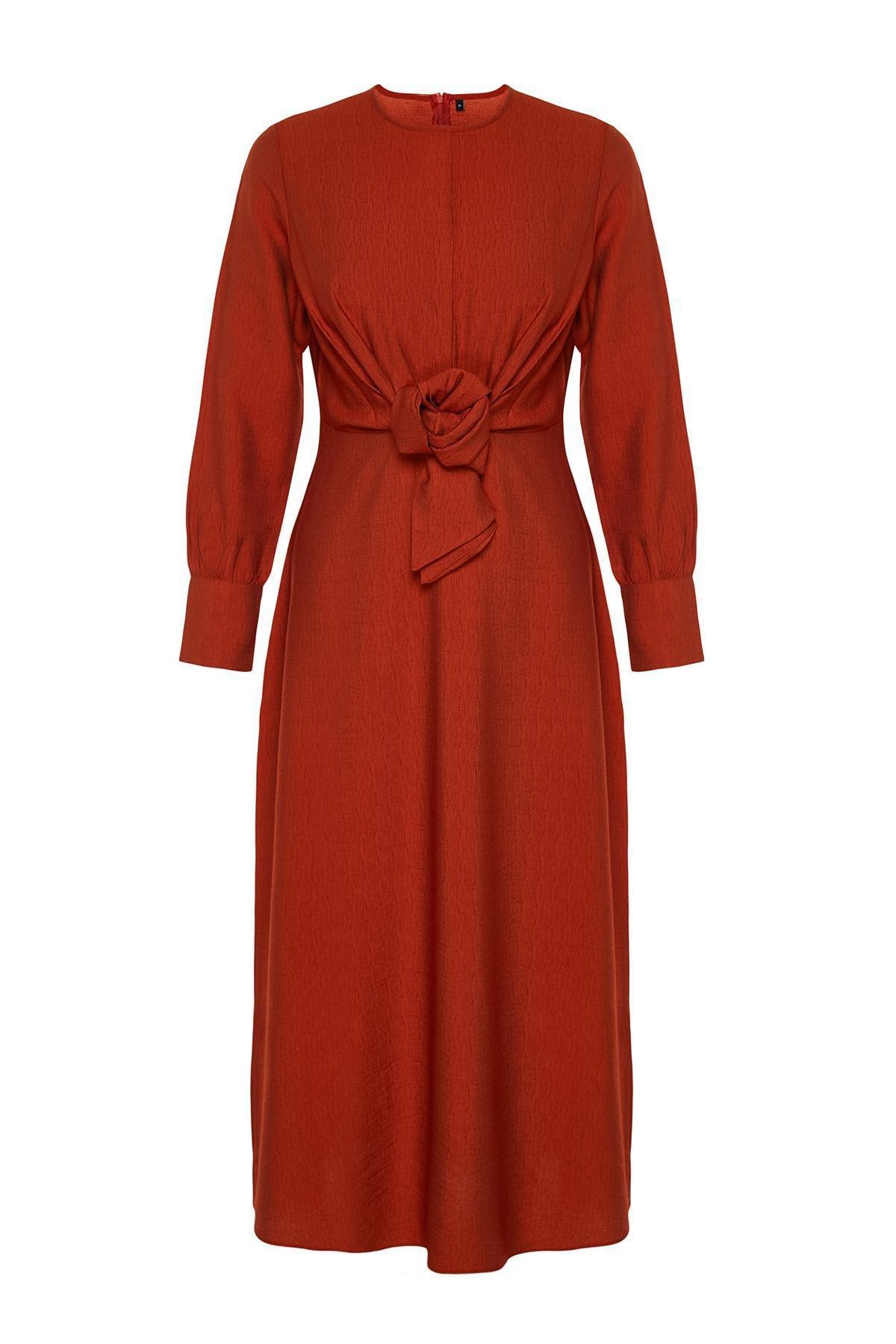 Orange Waist Tie Detail Woven Dress, , large image number 5