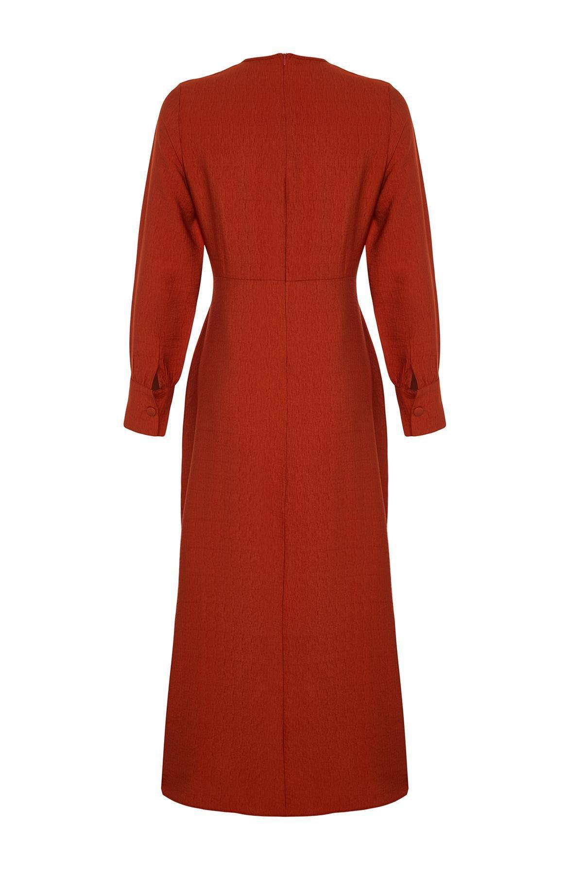 Orange Waist Tie Detail Woven Dress, , large image number 6