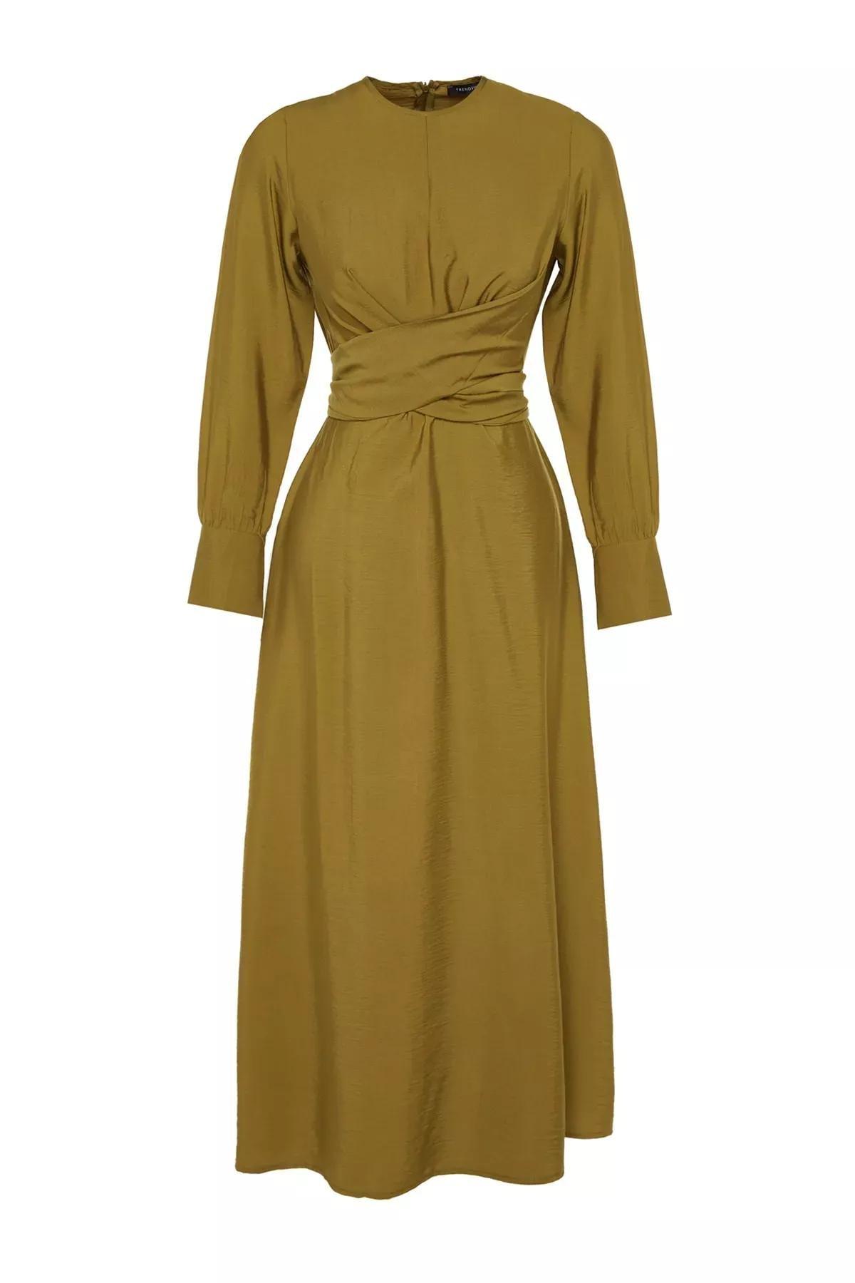 Tie Waist Detailed Dress, Khaki, large image number 5