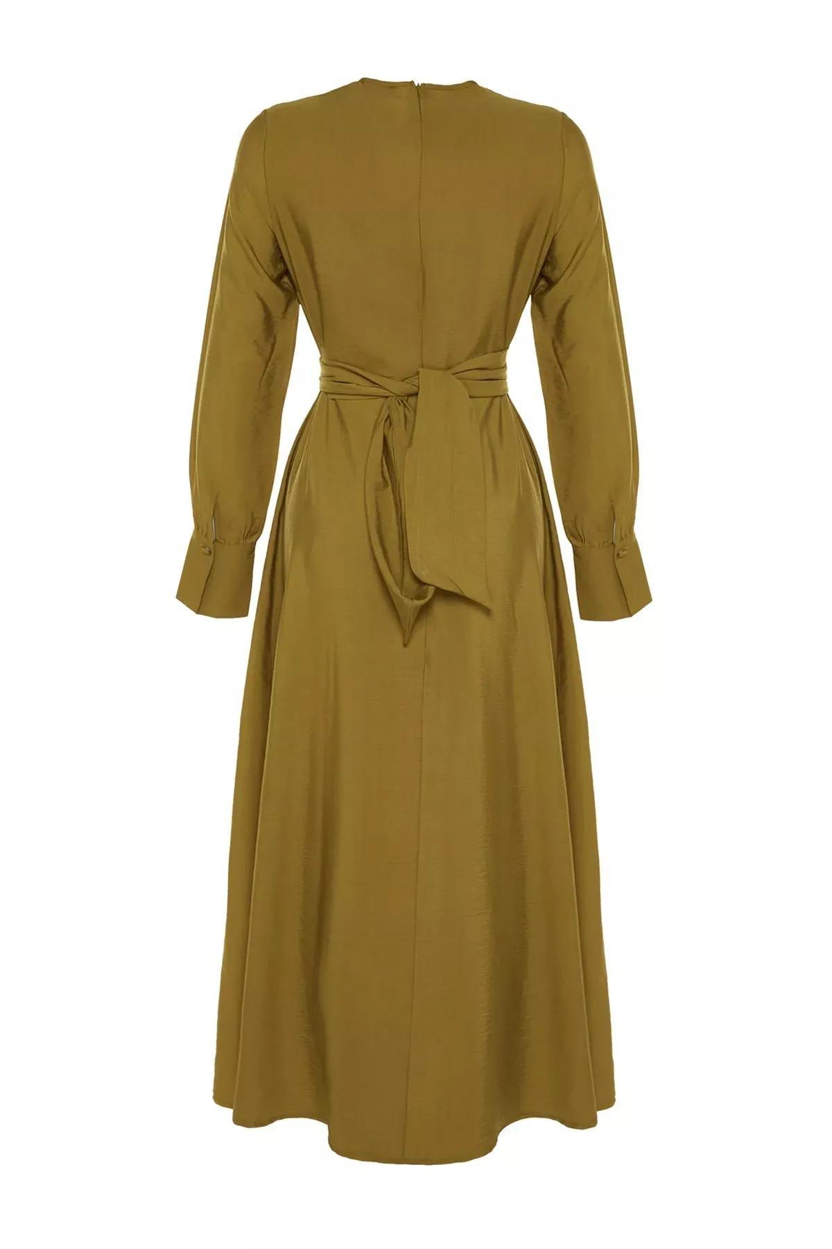 Tie Waist Detailed Dress, Khaki, large image number 7
